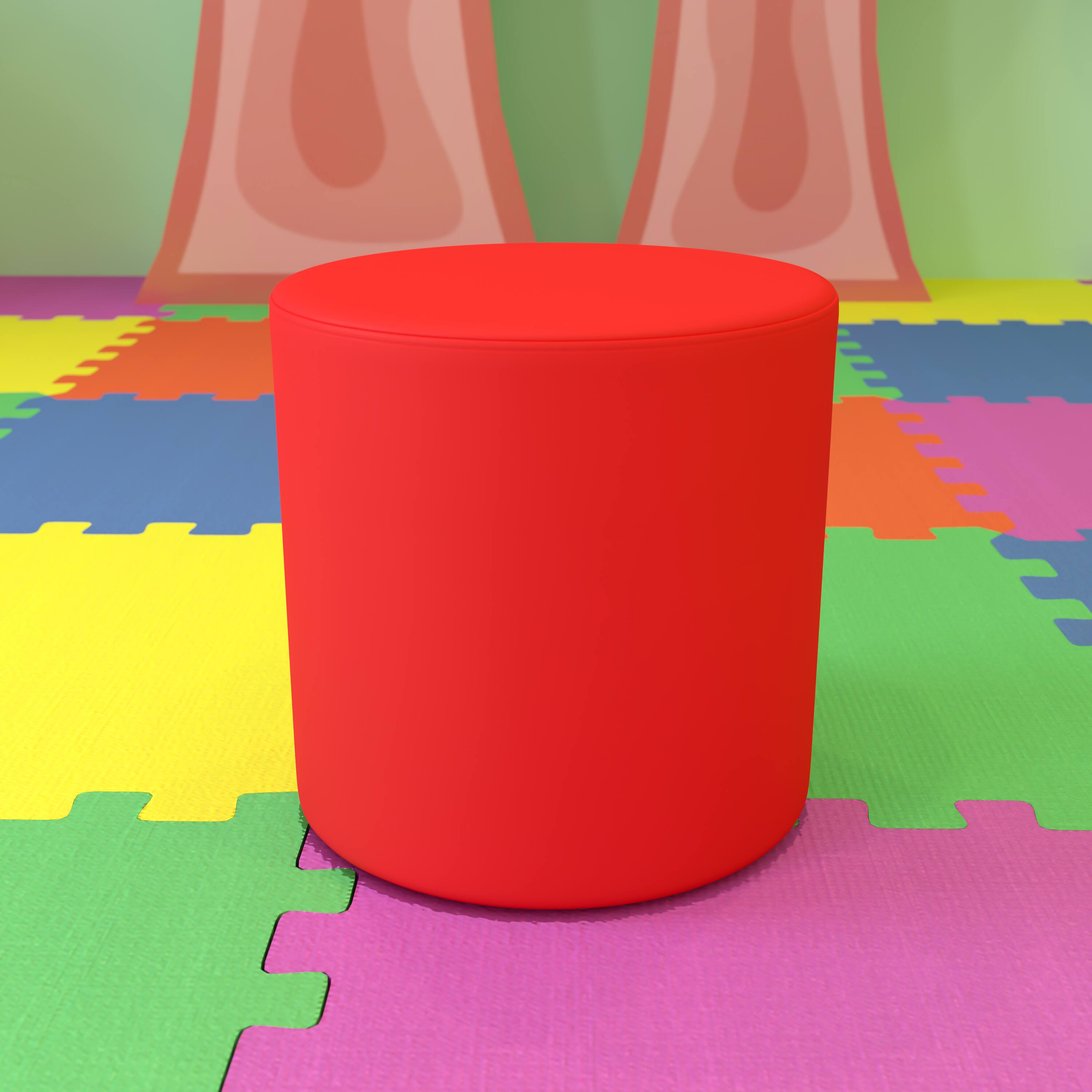 Alt View 1. Emma + Oliver - 18"H Soft Seating Flexible Circle Backless Chair for Classrooms and Common Spaces - Red.