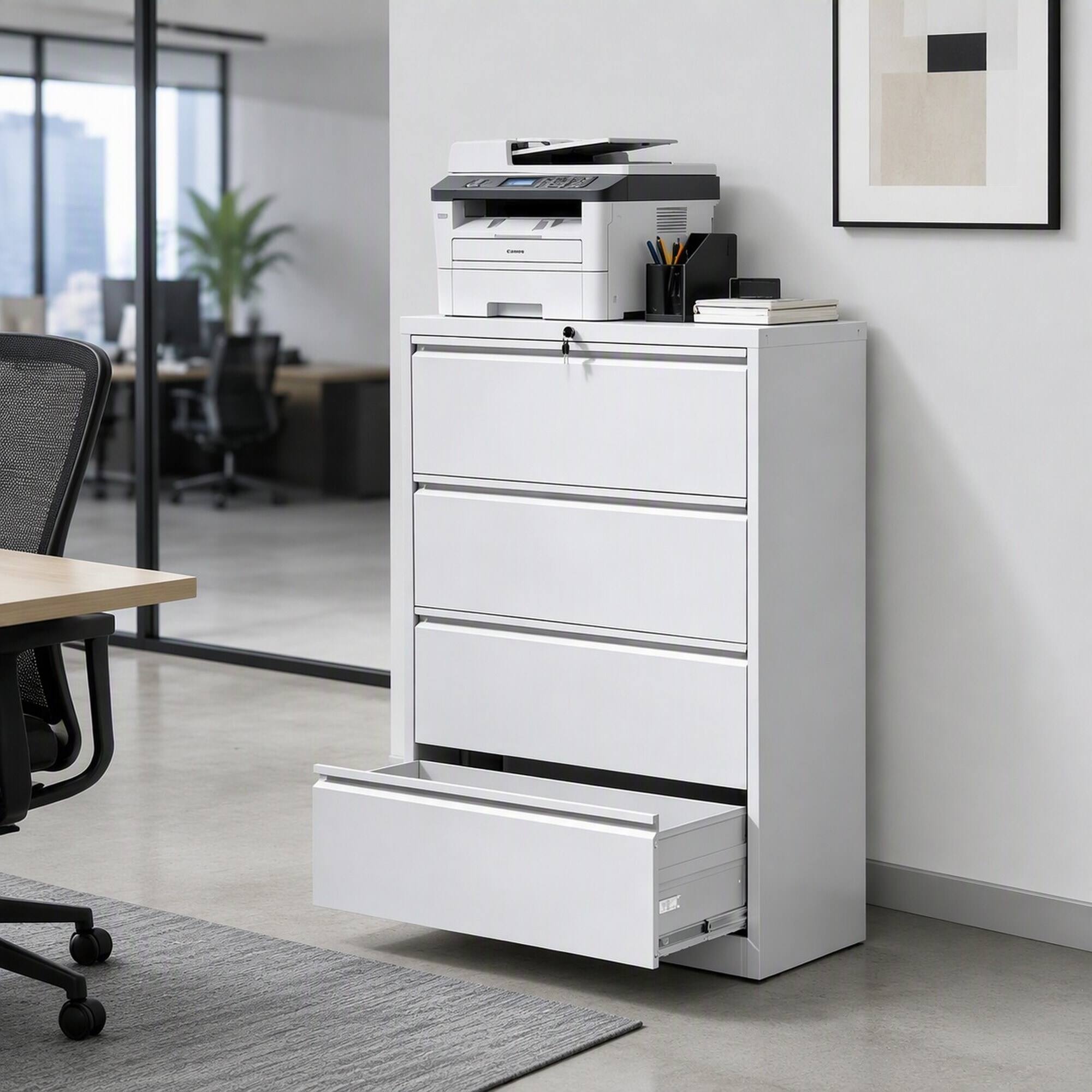 RYHNUYNE 4 Drawer Lateral Locking File Cabinet 35 Inch Wide Metal ...
