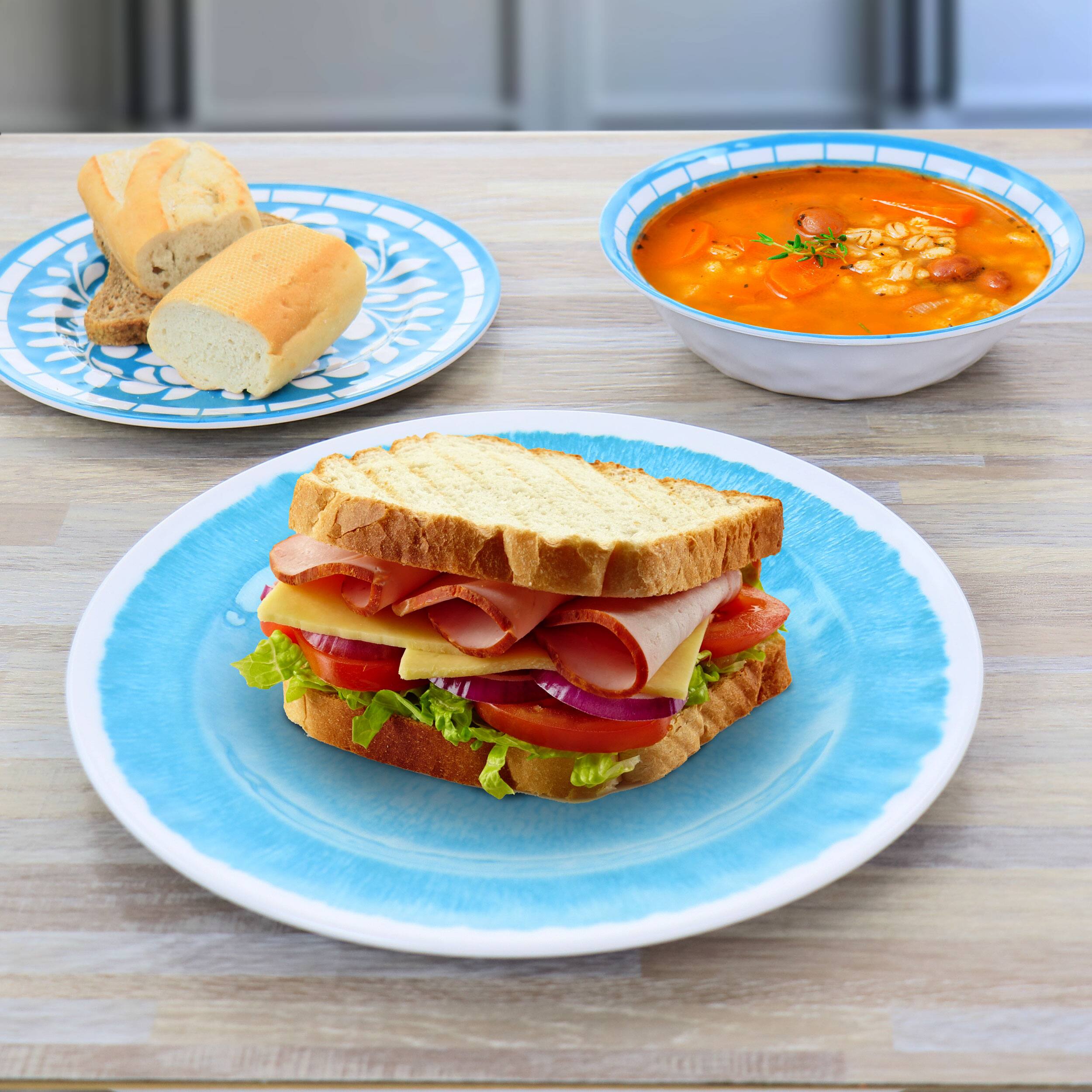 Alt View 5. Elama - Elama Telly 12 Piece Melamine Dinnerware Set in Teal - Blue.