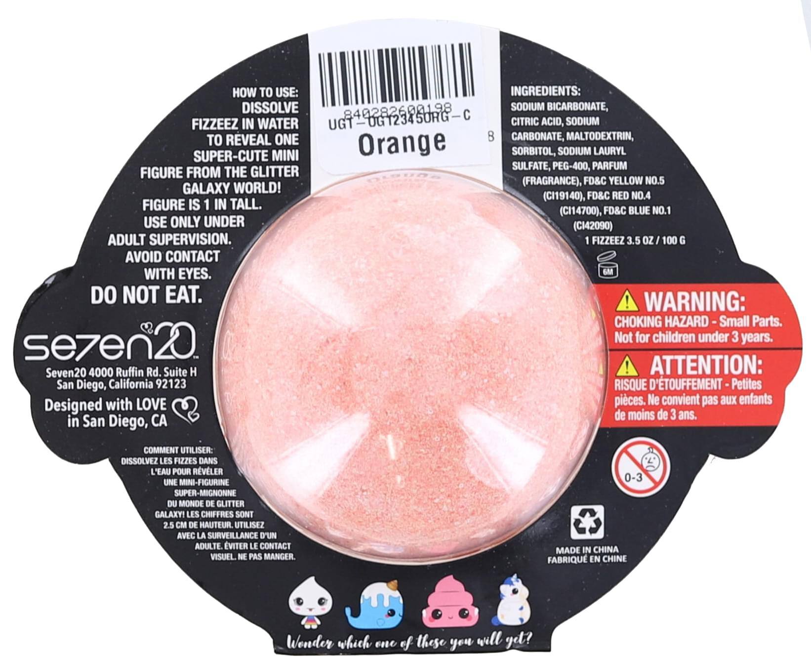 **HOW TO USE:**  
DISSOLVE FIZZEEZ IN WATER TO REVEAL ONE SUPER-CUTE MINI FIGURE FROM THE GLITTER GALAXY WORLD! FIGURE IS 1 IN TALL. USE ONLY UNDER ADULT SUPERVISION. AVOID CONTACT WITH EYES. DO NOT EAT.  

**INGREDIENTS:**  
SODIUM BICARBONATE, CITRIC ACID, SODIUM CARBONATE, MALTODEXTRIN, SORBITOL, SODIUM LAURYL SULFATE, PEG-400, PARFUM (FRAGRANCE), FD&C YELLOW NO.5 (CI19140), FD&C RED NO.4 (CI14700), FD&C BLUE NO.1 (CI42090)  

**WARNING:**  
CHOKING HAZARD - Small Parts. Not for children under 3 years.  

**ATTENTION:**  
RISQUE D'ÉTOUFFEMENT - Petites pièces. Ne convient pas aux enfants de moins de 3 ans.  

**1 FIZZEEZ 3.5 OZ / 100 G**
