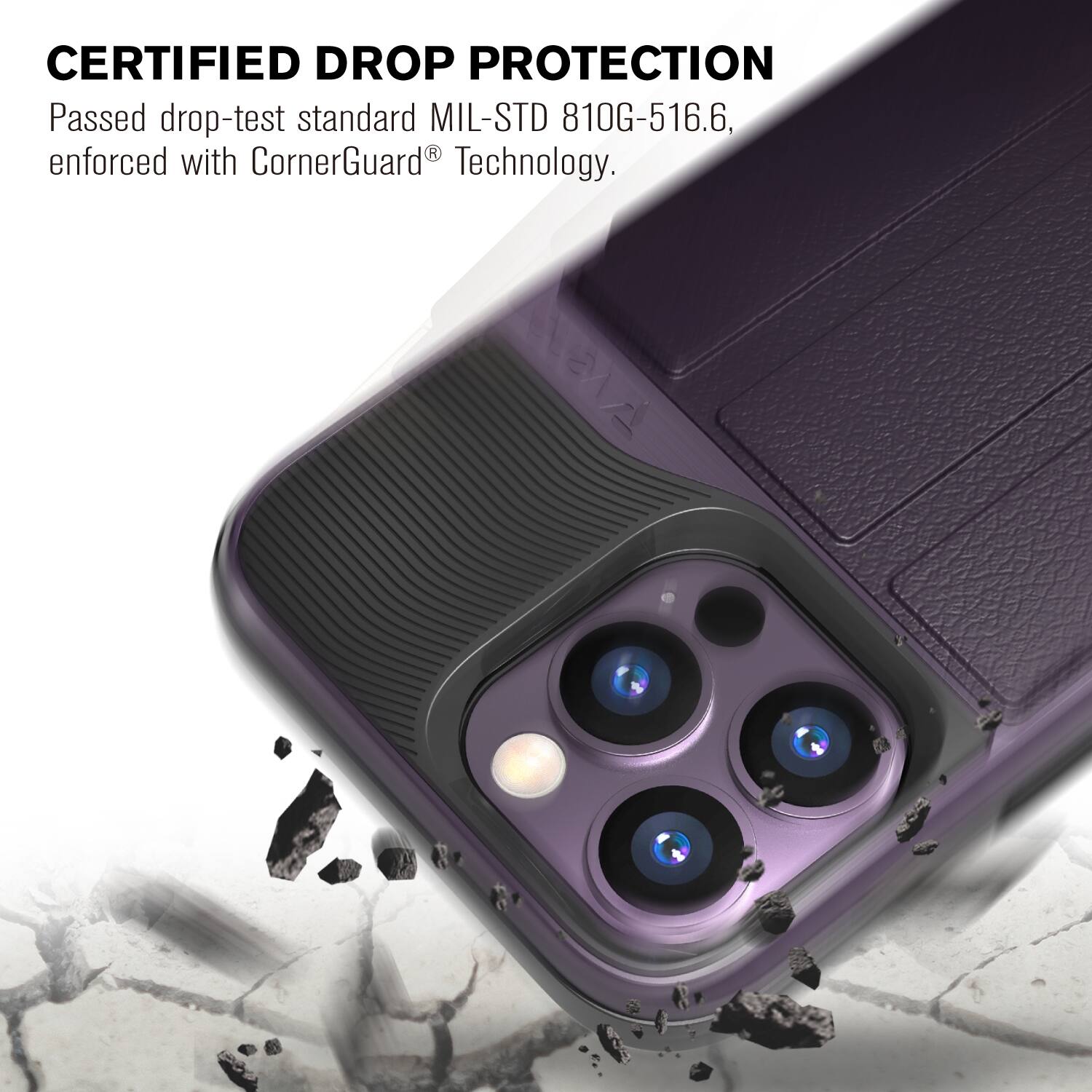 CERTIFIED DROP PROTECTION
Passed drop-test standard MIL-STD 810G-516.6, enforced with CornerGuard® Technology.