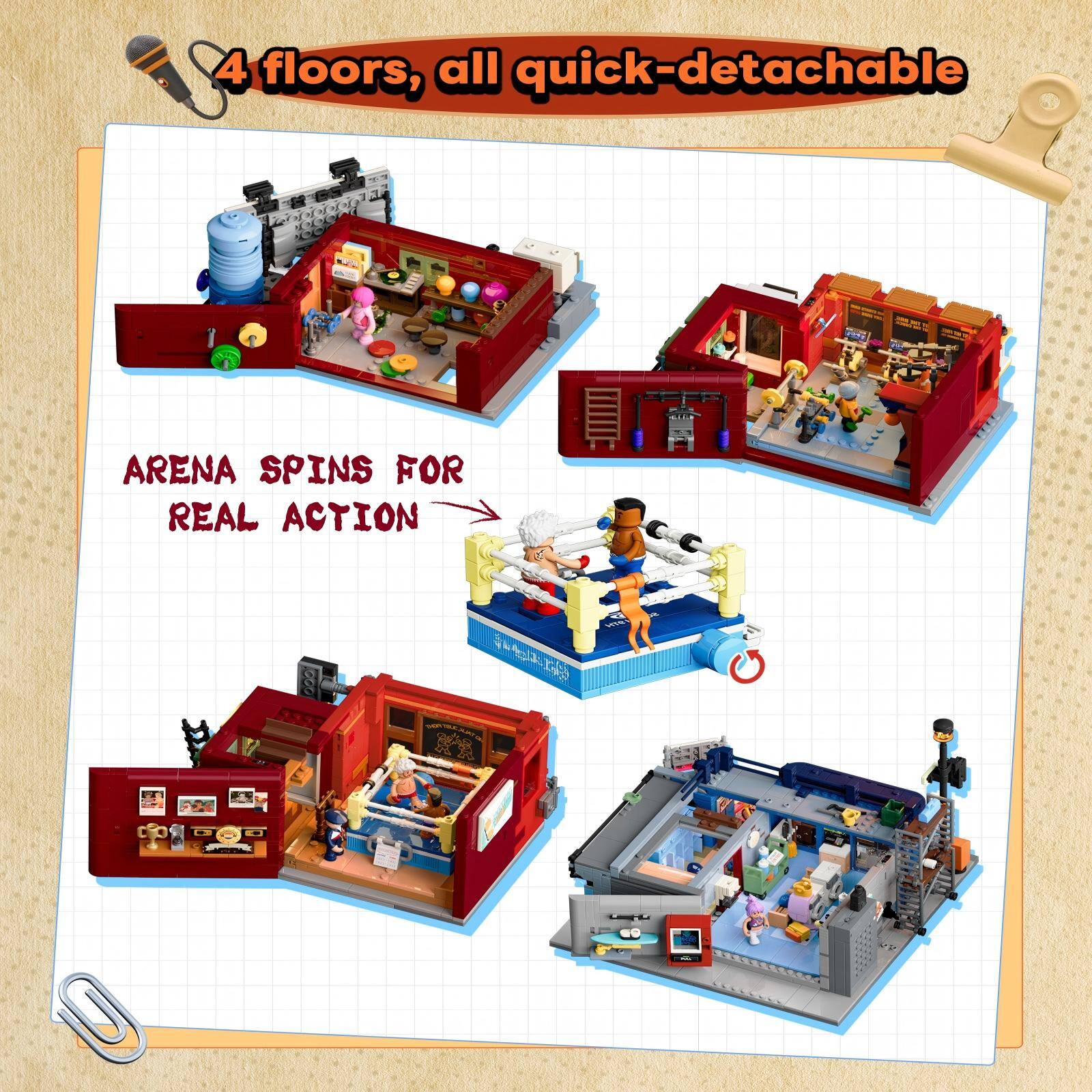 4 floors, all quick-detachable

ARENA SPINS FOR REAL ACTION