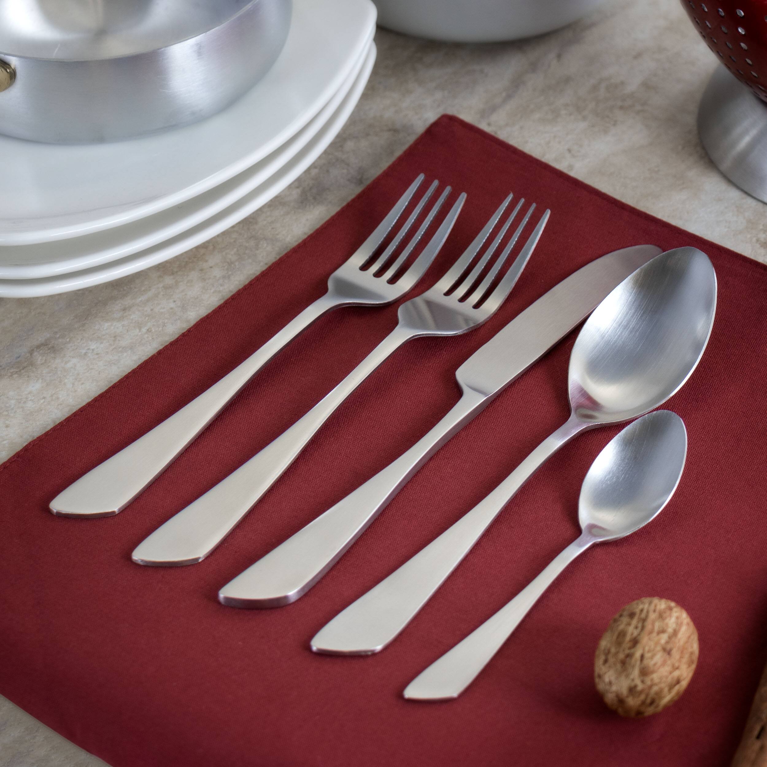 Alt View 5. MegaChef - MegaChef Gibbous 20 Piece Flatware Utensil Set, Stainless Steel Silverware Metal Service for 4 in Matte Silver - Silver.