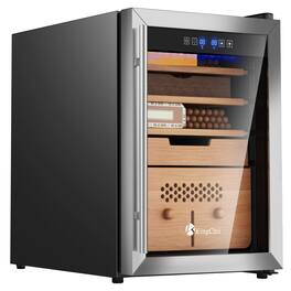 KingChii - 58L Compressor Cigar Humidor withTemp & Humidity Control, Cedar Shelves & Hygrometer (385 Capacity) - Silver