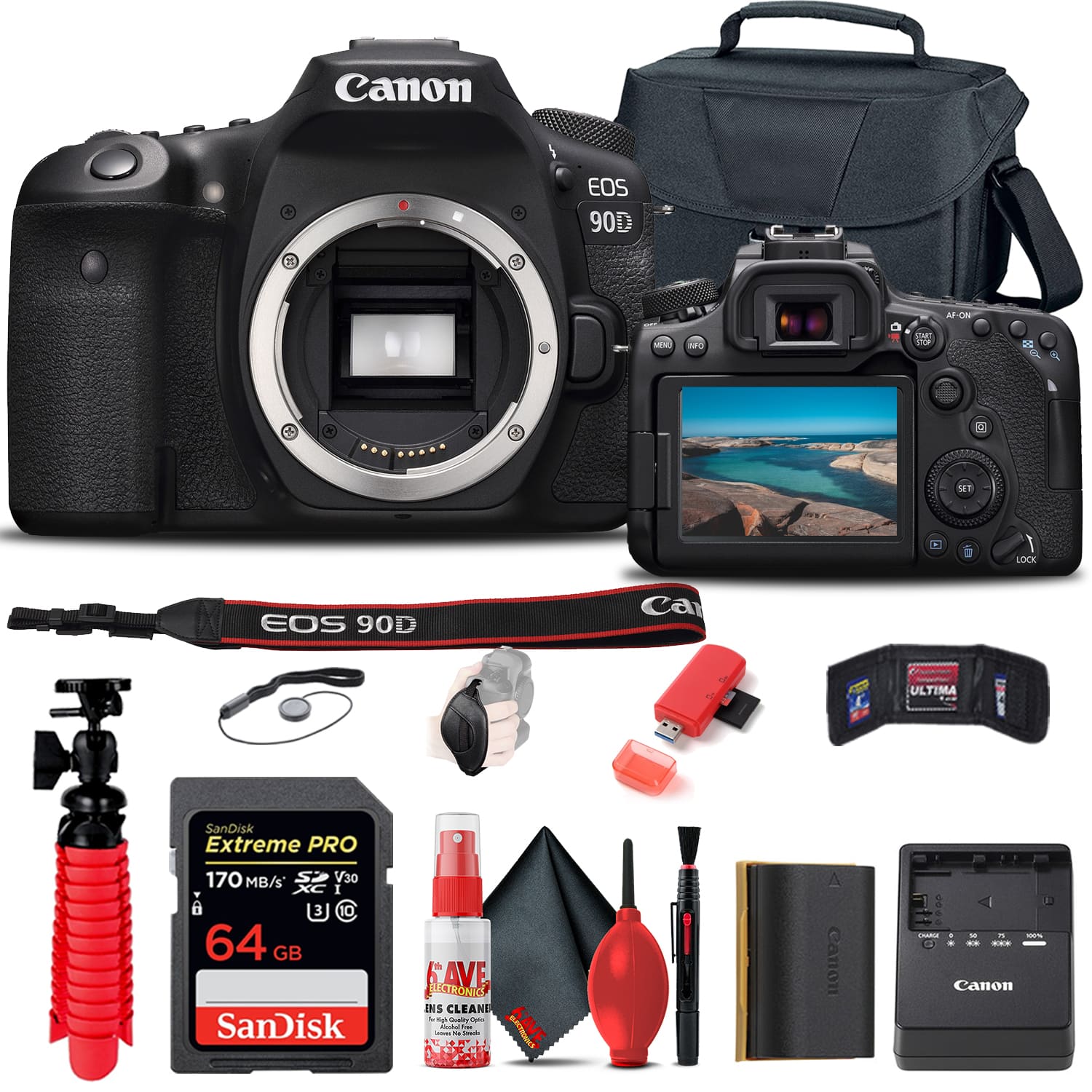 Canon - EOS 90D DSLR Camera (Body Only) (3616C002) Basic Bundle (International Version) - Black