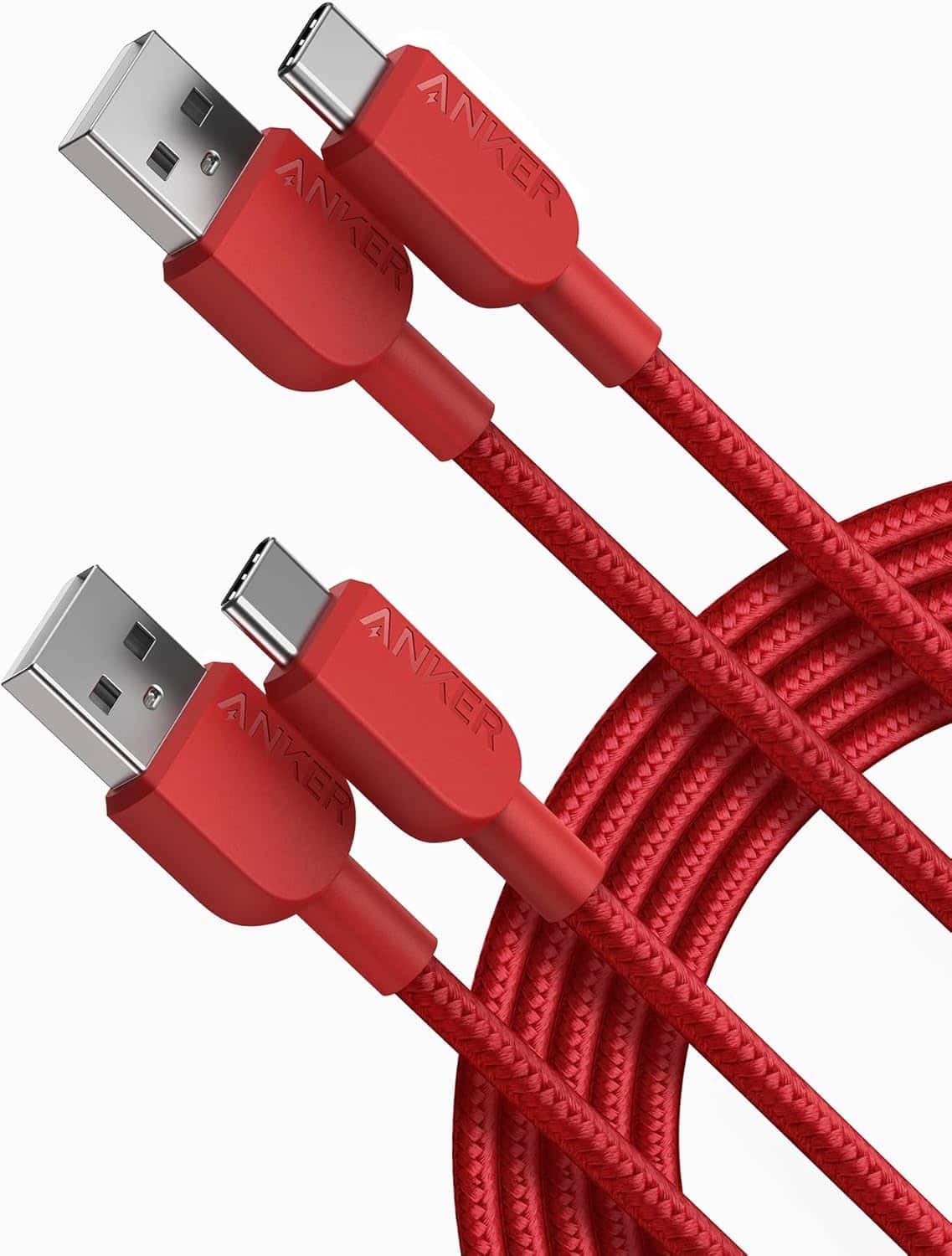 Anker - USB A to USB C Cable, Charger Cord (2 Pack, 10FT) - Red