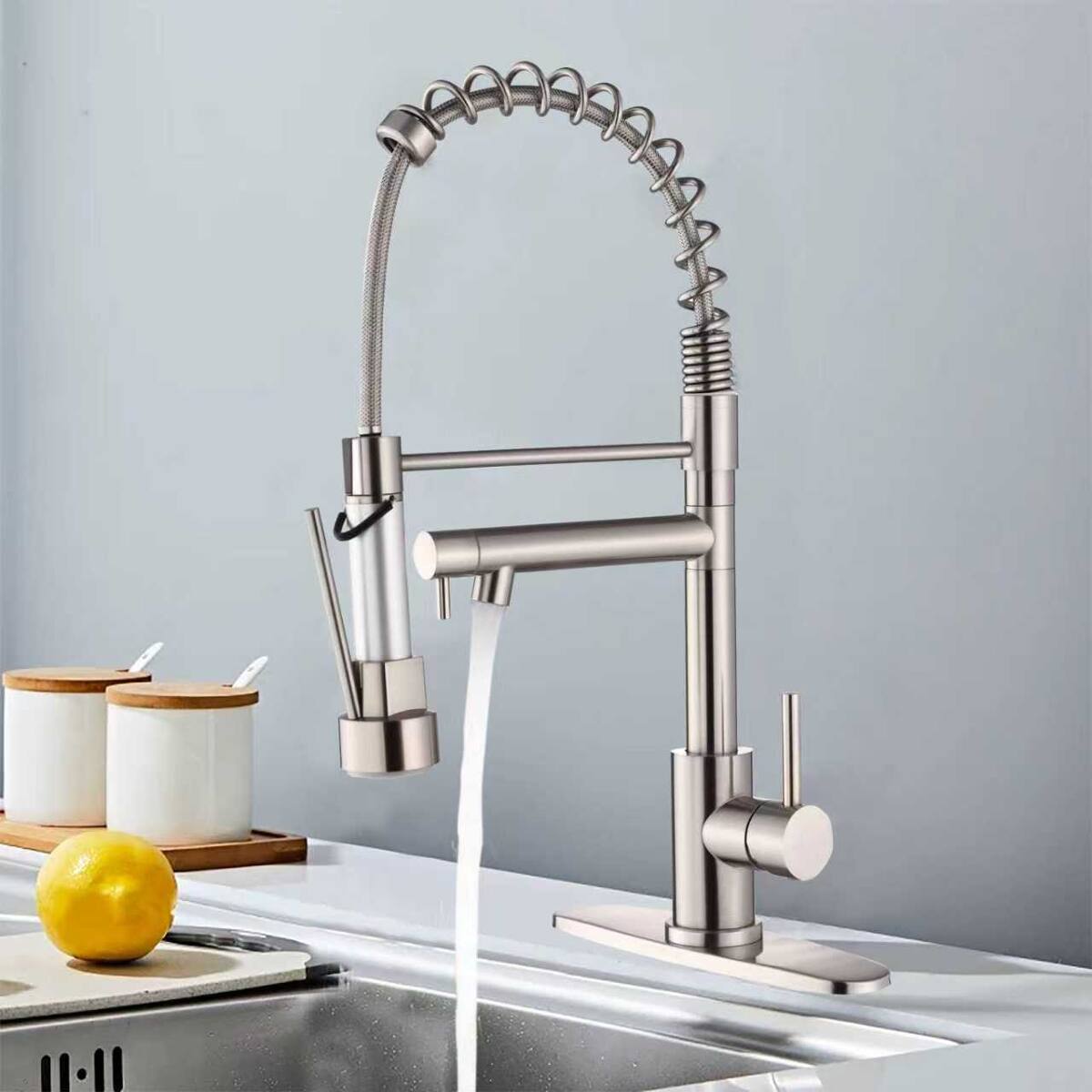 Alt View 2. Ropilly - Ropilly Pull Down Kitchen Faucet, Touch On Single Handle, Brushed Nickel Spring Neck Single Hole Faucet - Brushed Nickel.