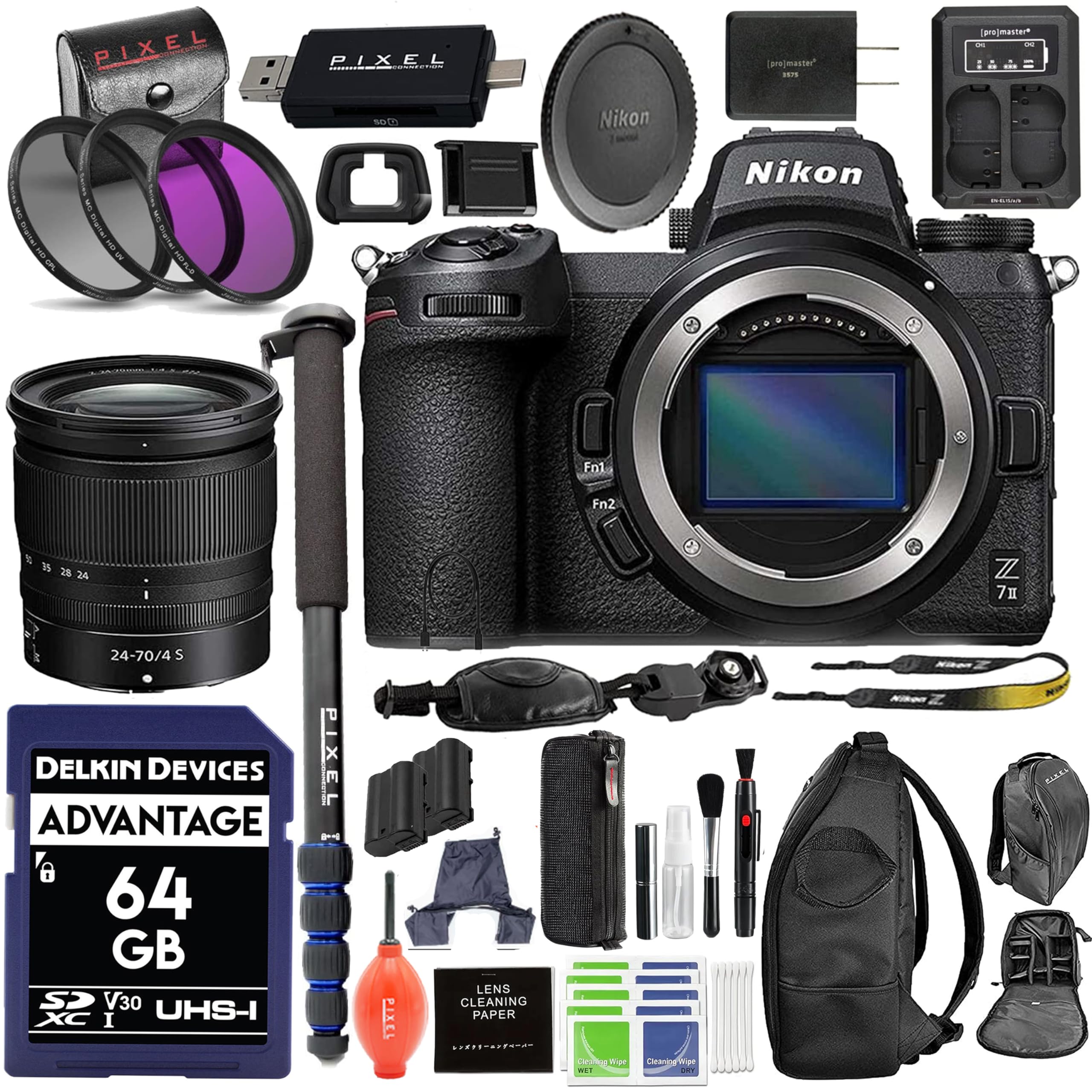 PIXEL PIXEL E E sSC Nikon [ers_master sP pro|master - - 5 Biaital aL 5 Crantel & 5 1 I utd Nikon Fot Fn2 1o  ZZ 71 24-70/4 S PIXEL x DELKIN DEVICES E - ADVANTAGE  6 64 GB SP V30 UHS-I XC I PIXEL LENS CLEANING PAPER