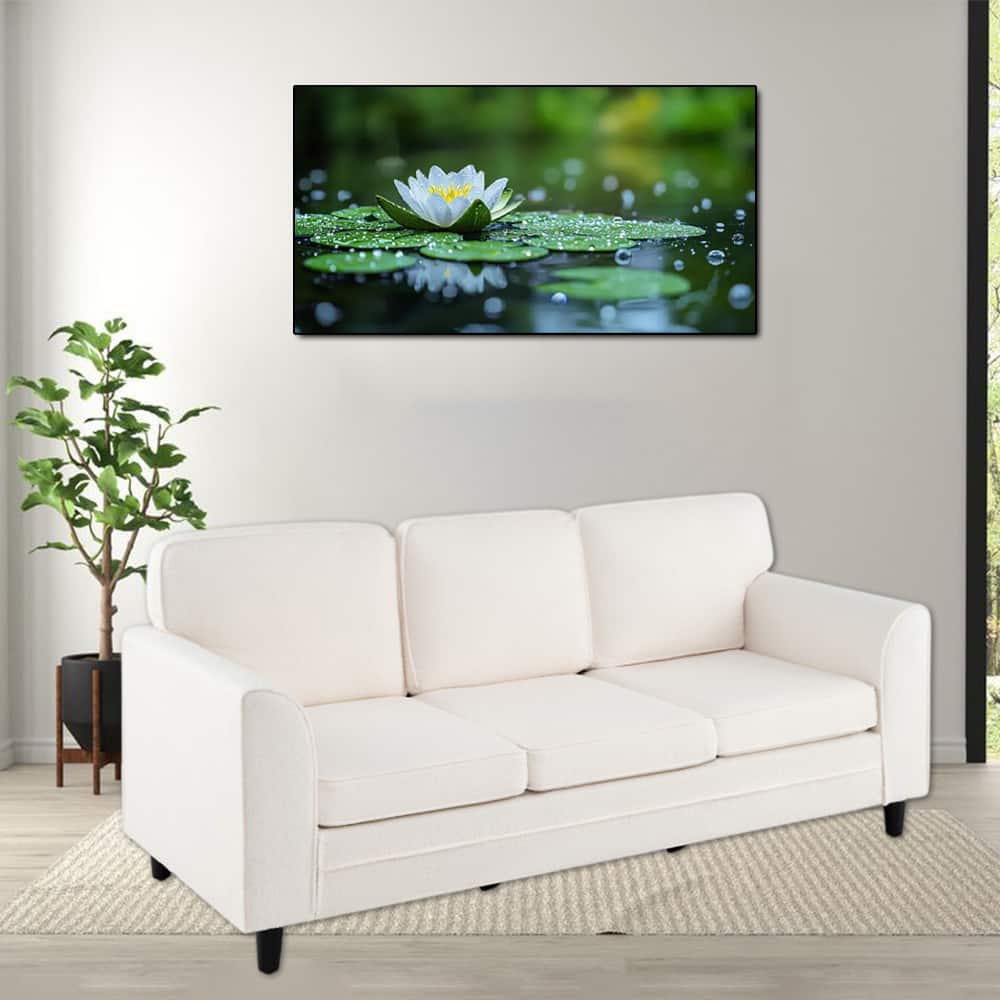 Hivvago - 3-Seater Upholstered Sofa in Teddy Velvet with Plush Back Cushions - White