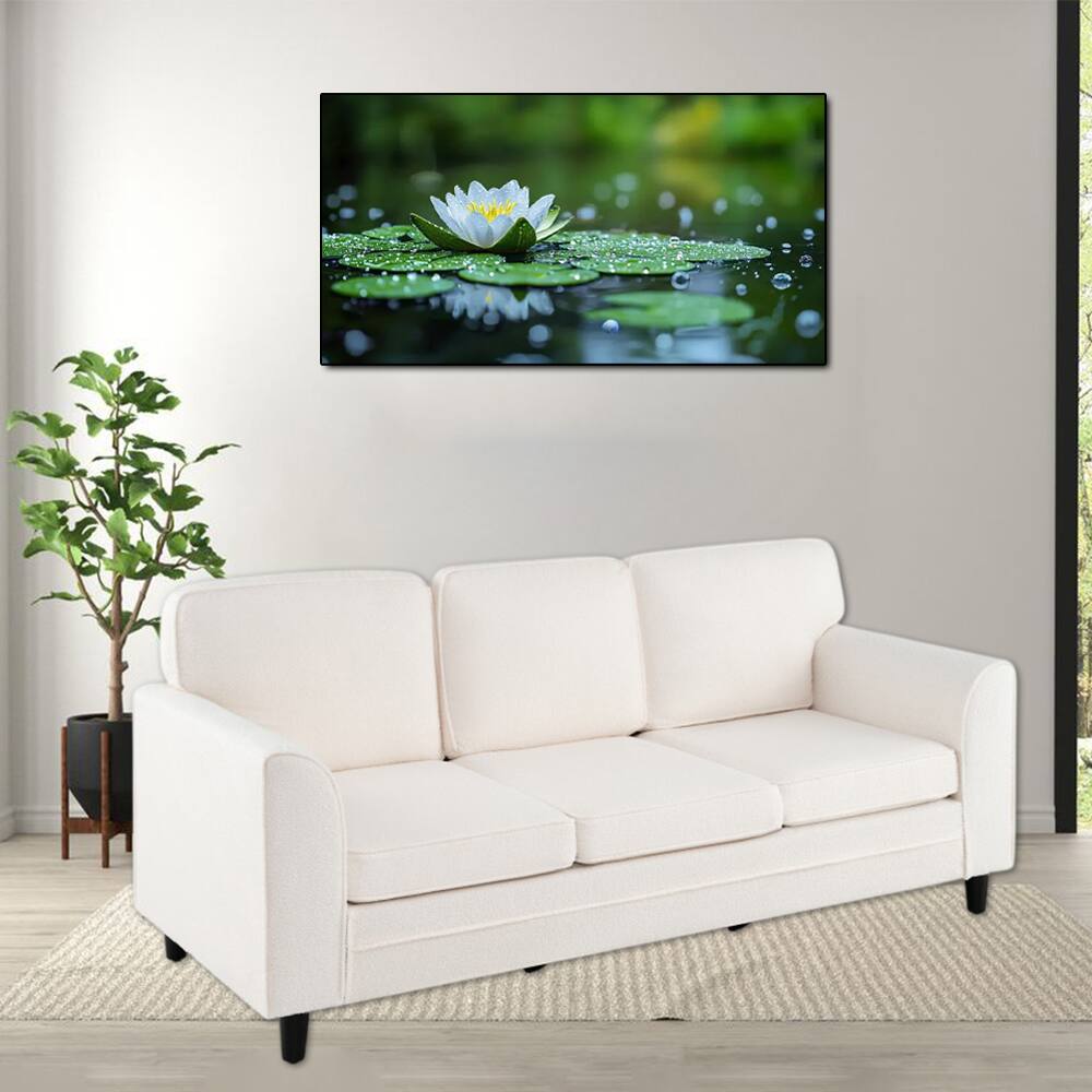 Front. Hivvago - 3-Seater Upholstered Sofa in Teddy Velvet with Plush Back Cushions - White.