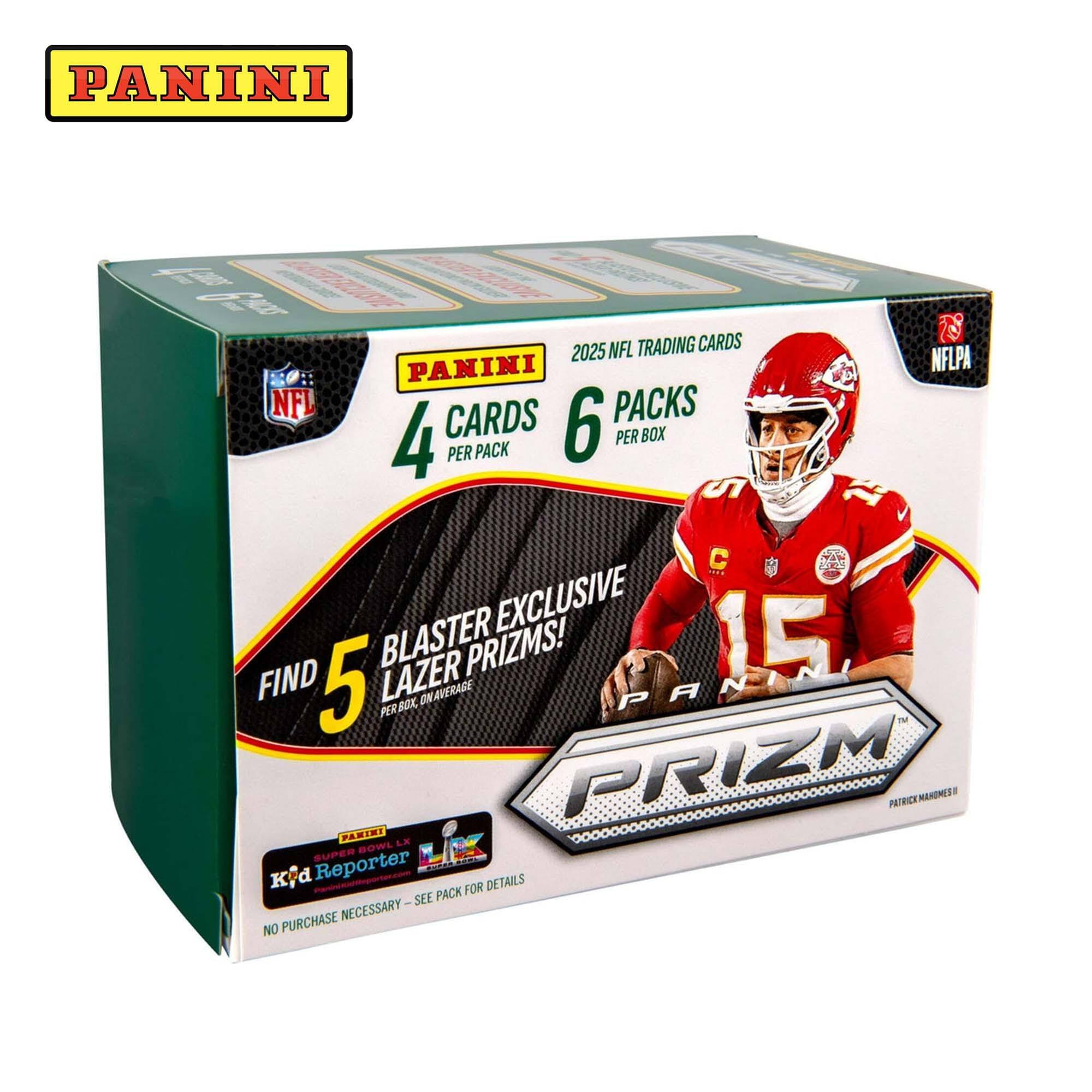 PANINI H F NFI 2025 NFL TRADING CARDS PANINI CARDS PACKS 4 PER PACK 6 PER BOX S 1 NFLPA C YAN Bos .... EXCLUSIVE BLASTER PRIZMS! 15 FIND 5 LAZER BCK ONAVERADE PANIN PER PRIZM PATRICE KENI PARINI LA BOWL SUPER K K d Reporter DETAILS PACK FOR ete SEE NECESSARY NO PURCHASE