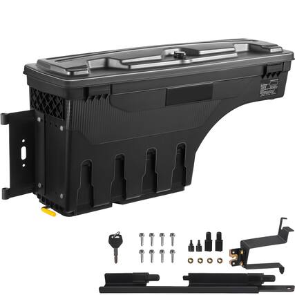 Front. LOVMOR - 6.6 Gal Wheel Well Truck Bed Storage Box Lockable Waterproof ABS Tool Box for Pickup Models.