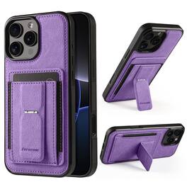 Dteck - Slim Card Holder Case for Apple iPhone 16 Pro, Shockproof Wallet Protective Cover with Kickstand - Purple