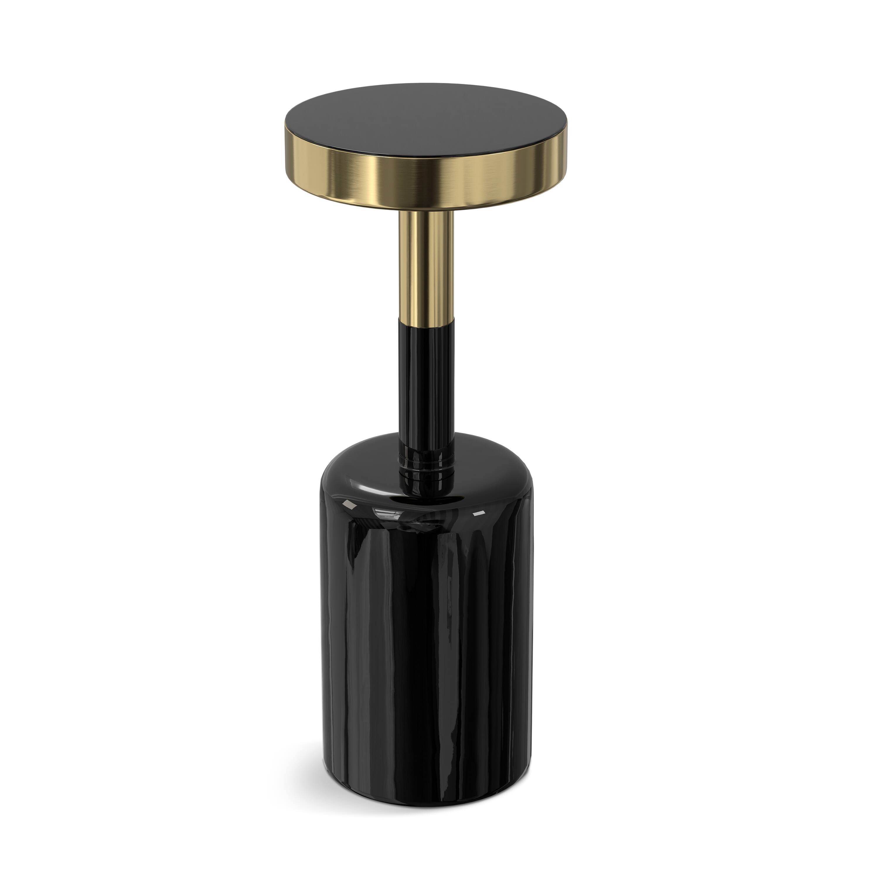 Front. Simpli Home - Frannie Modern Contemporary 10 inch Wide Metal Side Table in Gold / Black - Gold / Black.