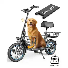 Mastgoal - 650W Electric Scooter with Seat - 14" Wheels, 30 Miles Range, 18.6MPH, Basket & Dual Shock Absorbers + Free Dog Mat - Black
