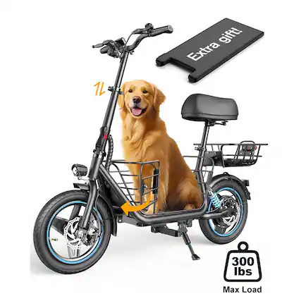 Front. Mastgoal - 650W Electric Scooter with Seat - 14" Wheels, 30 Miles Range, 18.6MPH, Basket & Dual Shock Absorbers + Free Dog Mat. - Black.