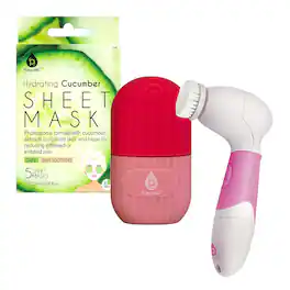Pursonic - De-Puff Skin Set – Ice Cube Facial Roller, Hydrating Cucumber Sheet Masks & Advanced Cleansing Brush - Multicolor