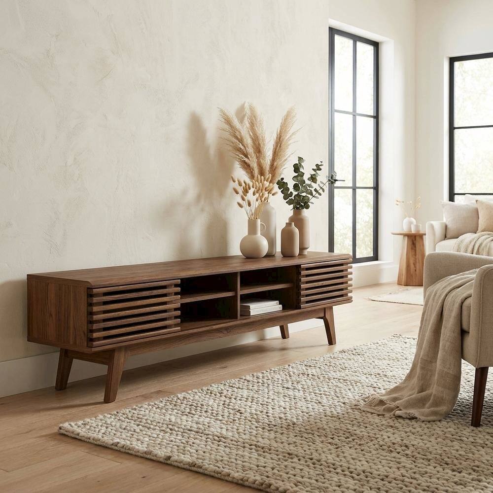 Left. FurniFact - Brown wood entertainment center with spacious TV stand and sleek design - Brown.