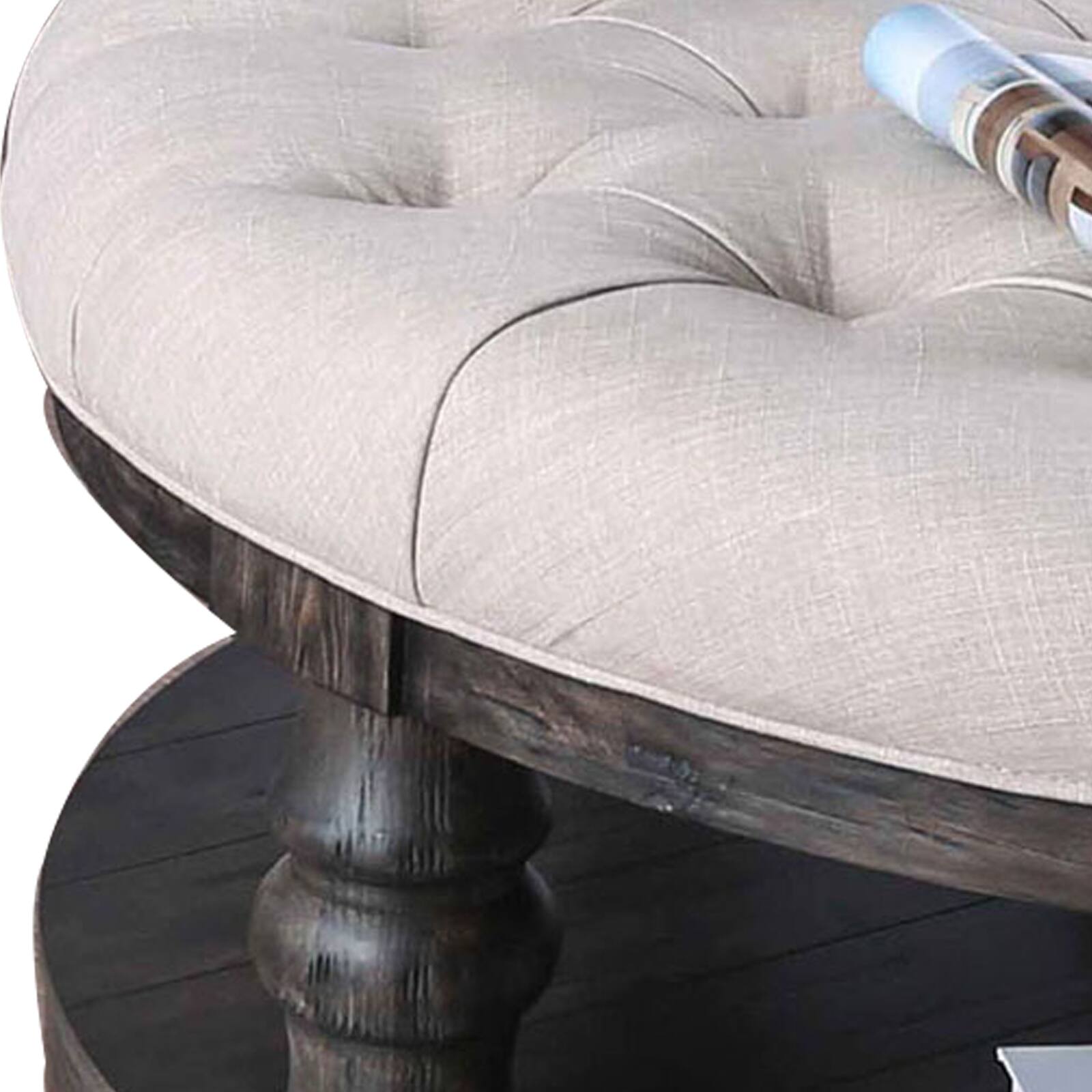 Alt View 2. Manhattan Lane - Wooden Coffee Table with Padded Top and Bottom Shelf, Brown and Beige - Brown and Beige.