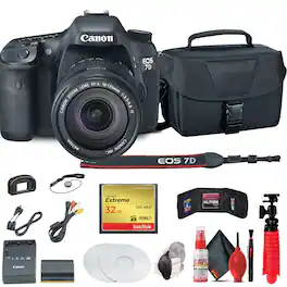 Canon - EOS 7D DSLR Camera w 18-135mm Kit (3814B016) + 32GB Compact Flash Card Base Bundle (International Version)