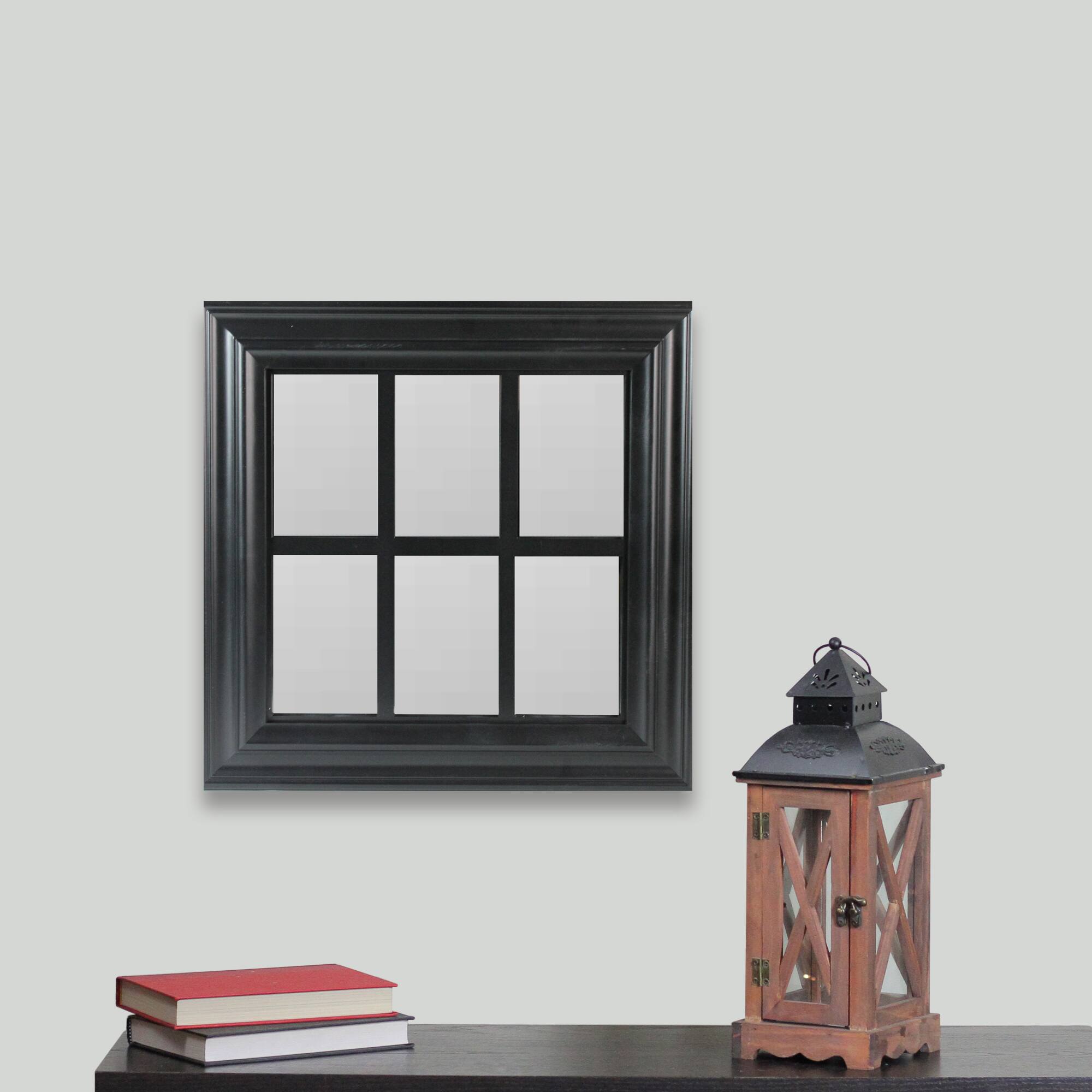 Alt View 1. Northlight - 17" Black Contemporary Square Windowpane Wall Mirror - Black.