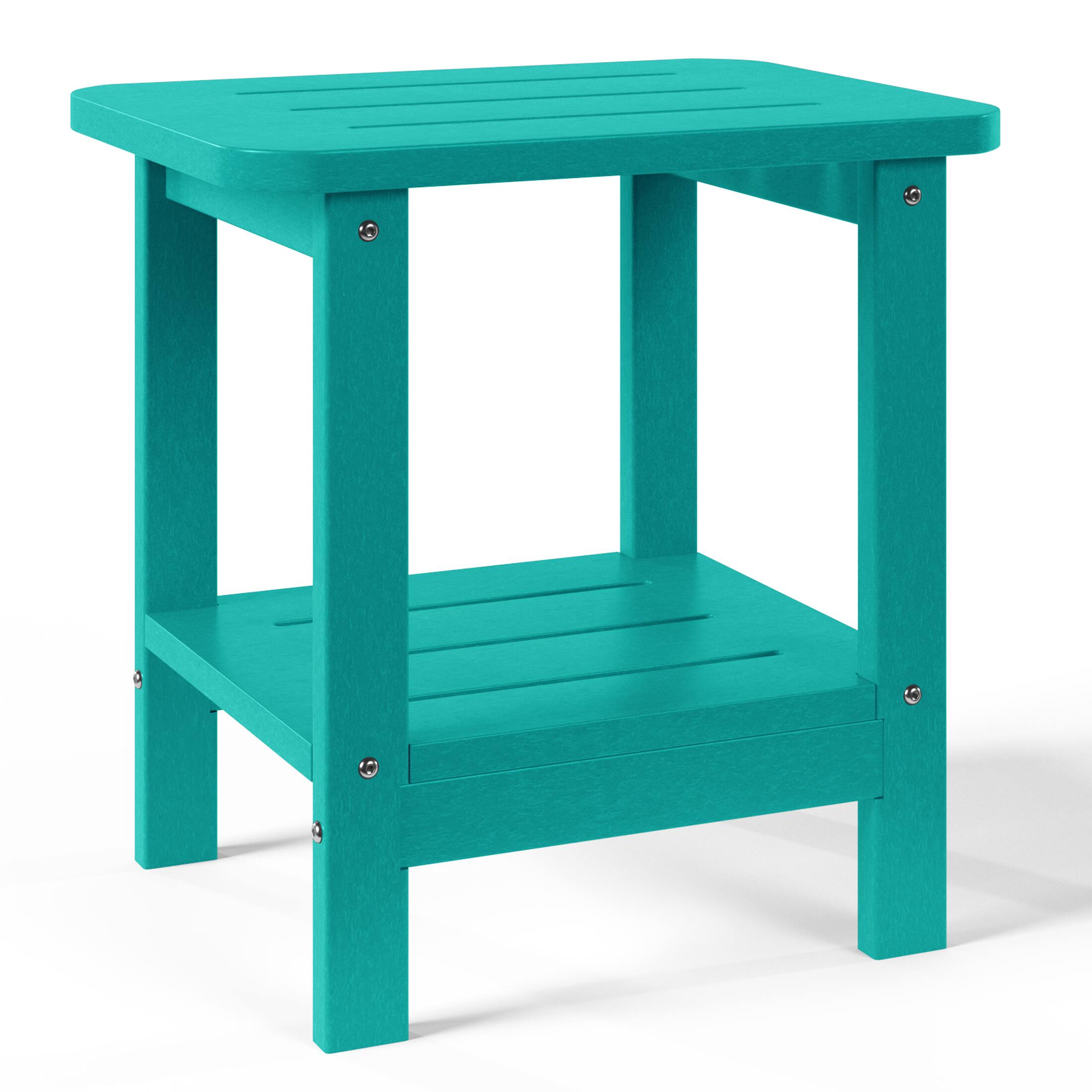 Left. WestinTrends - WestinTrends Aruba 2-Tier Outdoor HDPE Modern Adirondack Square Patio Side Table - Turquoise.