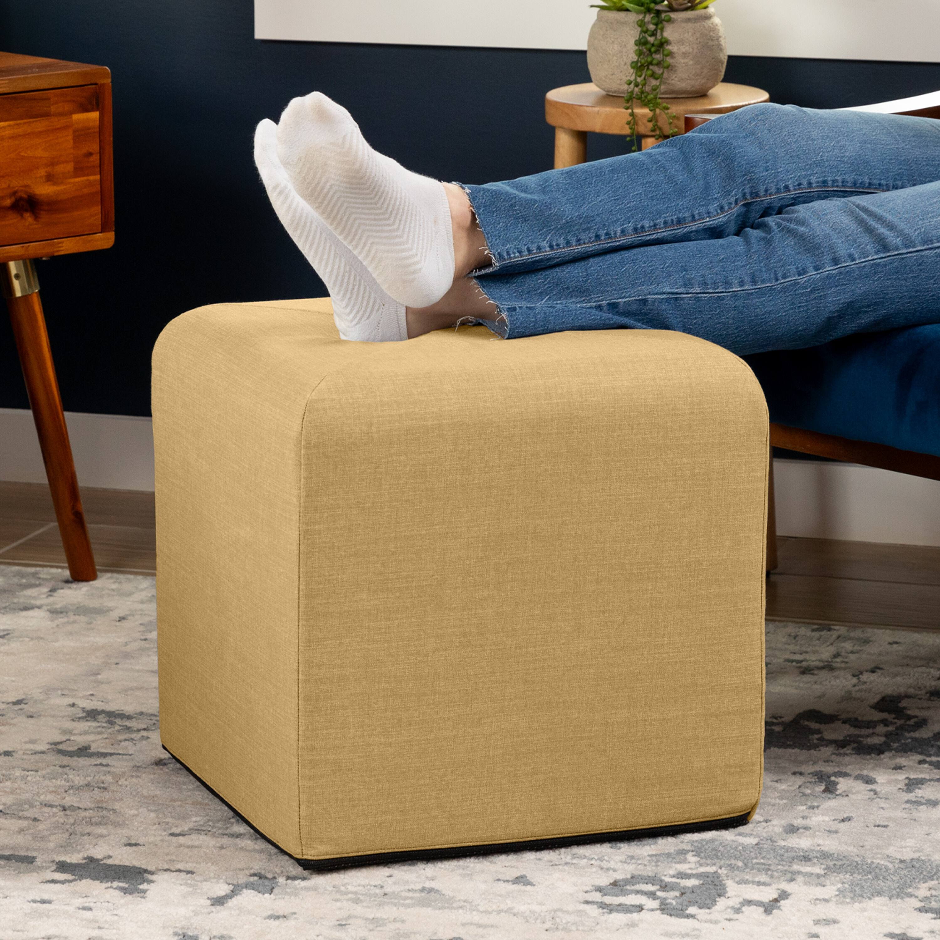 Angle. Jaxx - Jaxx Monroe Square Foam Ottoman with Stain Resistant Performance Fabric, Small (18 x 18), Wheat Gold - Wheat Gold.