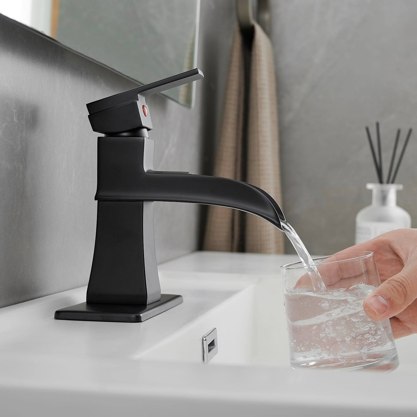 Alt View 8. Boyel Living - Single Handle Single Hole Bathroom Faucet with Deck Plate Included Pop Up Drain and Water Supply Hoses in Matte Black - Matte Black.