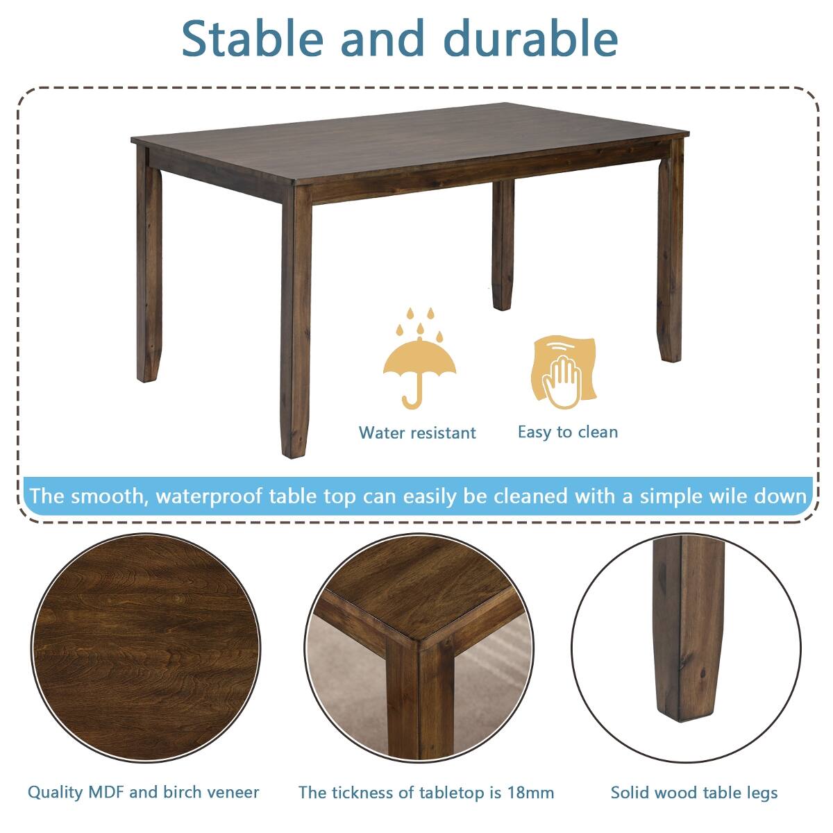 Loheer 5 Piece Dining Table Set, Rectangular Wood Table with Four ...