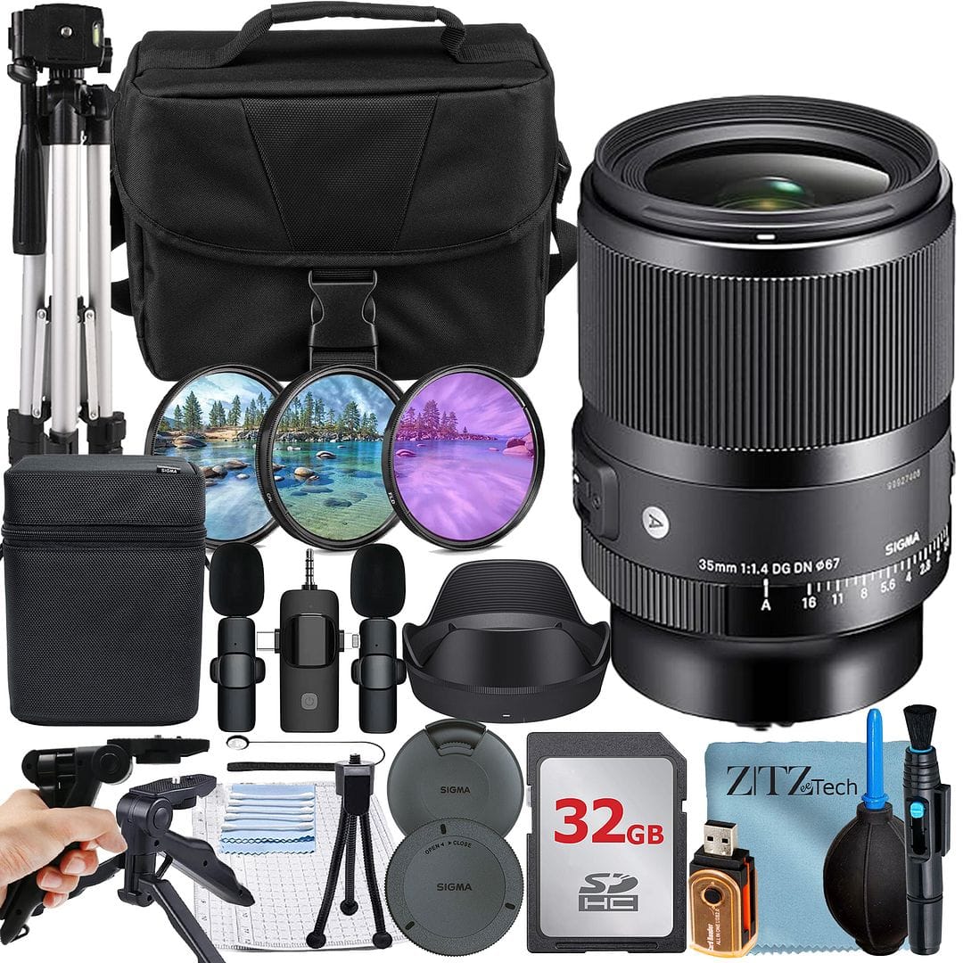 Sigma - 35mm f/1.4 DG DN Art Lens for Sony E Mount Bundle with 32GB Card + Case + ZeeTech Bundle - Black