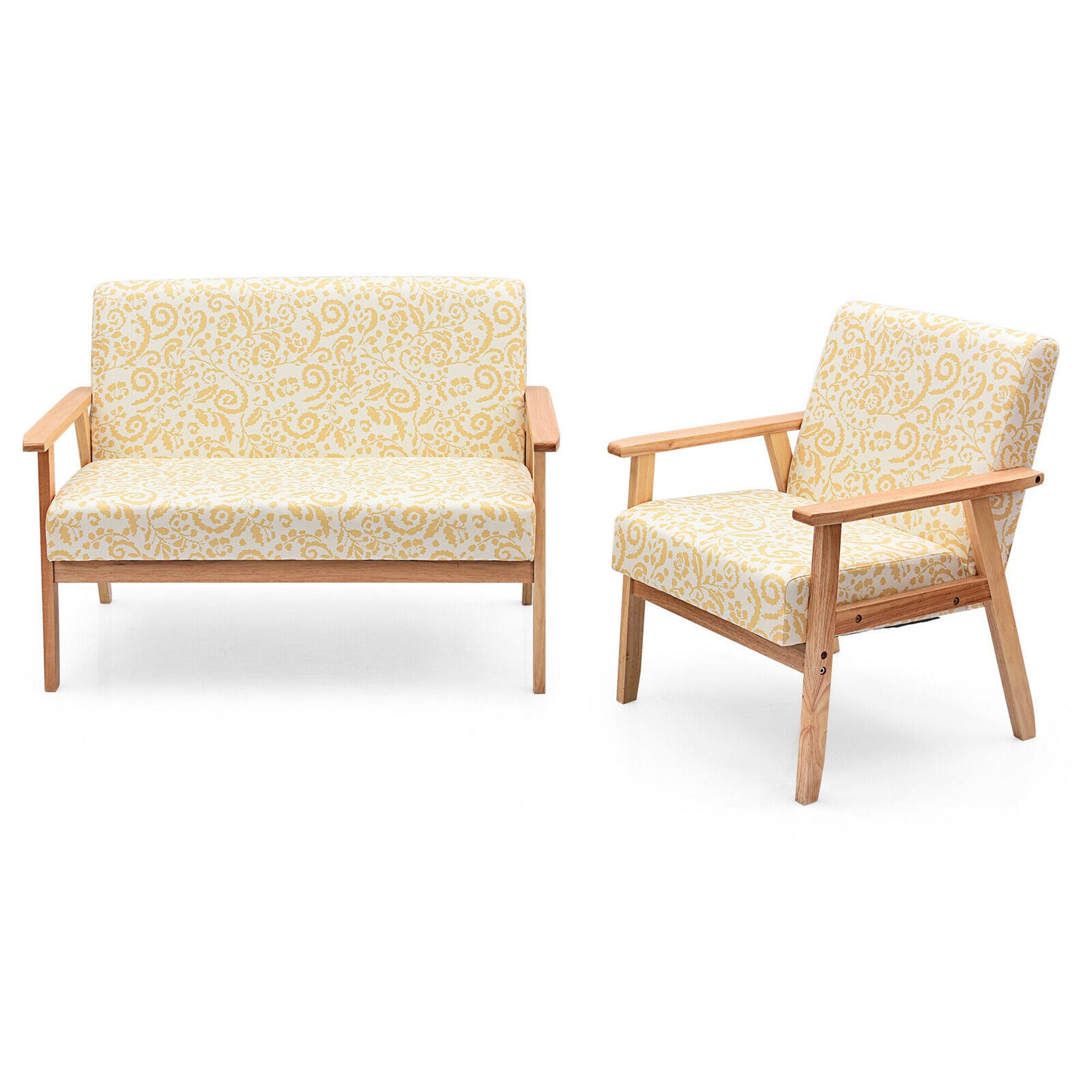 Alt View 5. Gymax - Gymax Modern Living Room Sofa Set w/ Loveseat Sofa Couch & Accent Armchair Yellow Floral - Yellow Floral.