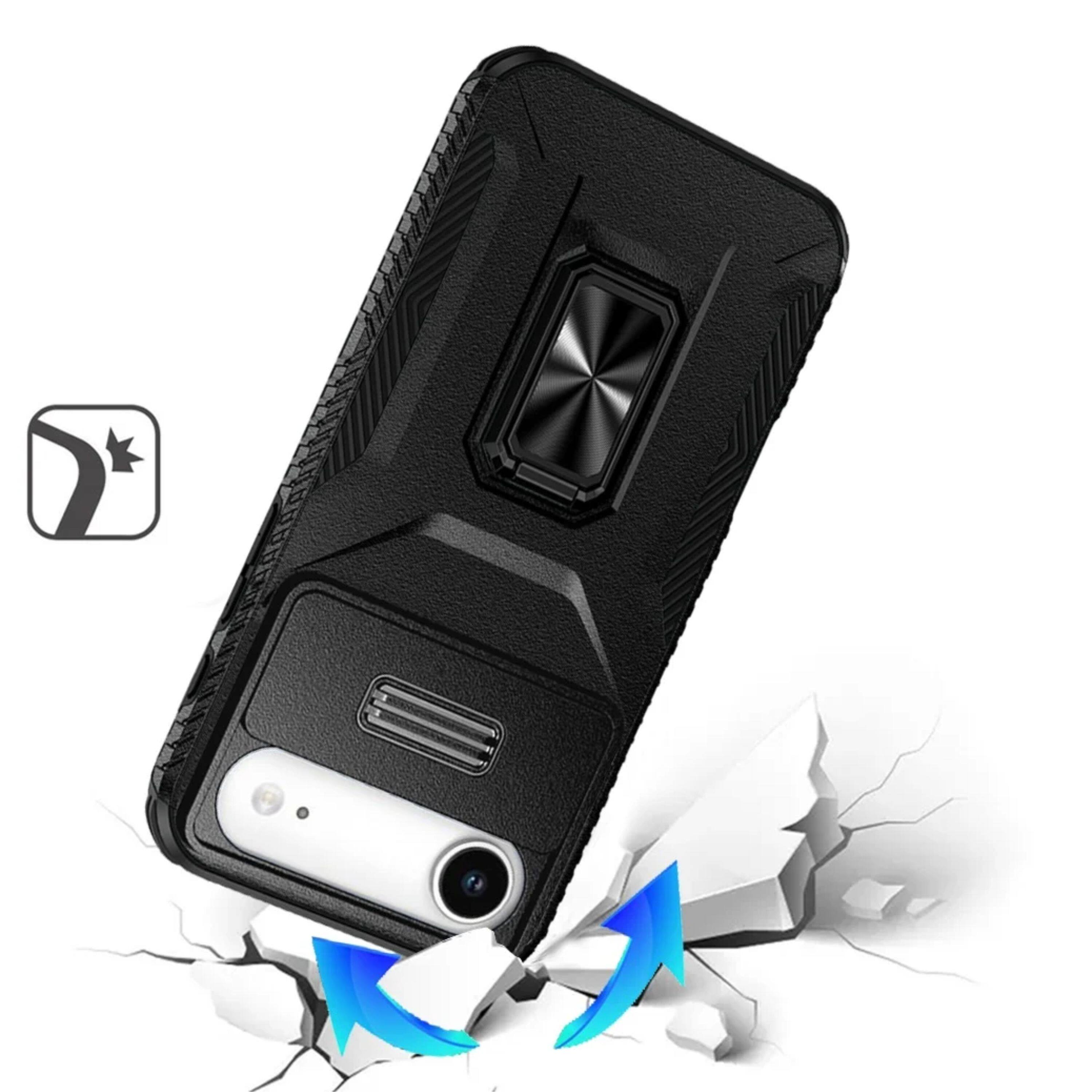 Angle. Kitcheniva - Multi-Use Card Holder Stand Phone Case With Lens Cover Tempered Glass For iPhone Air Black - Black.