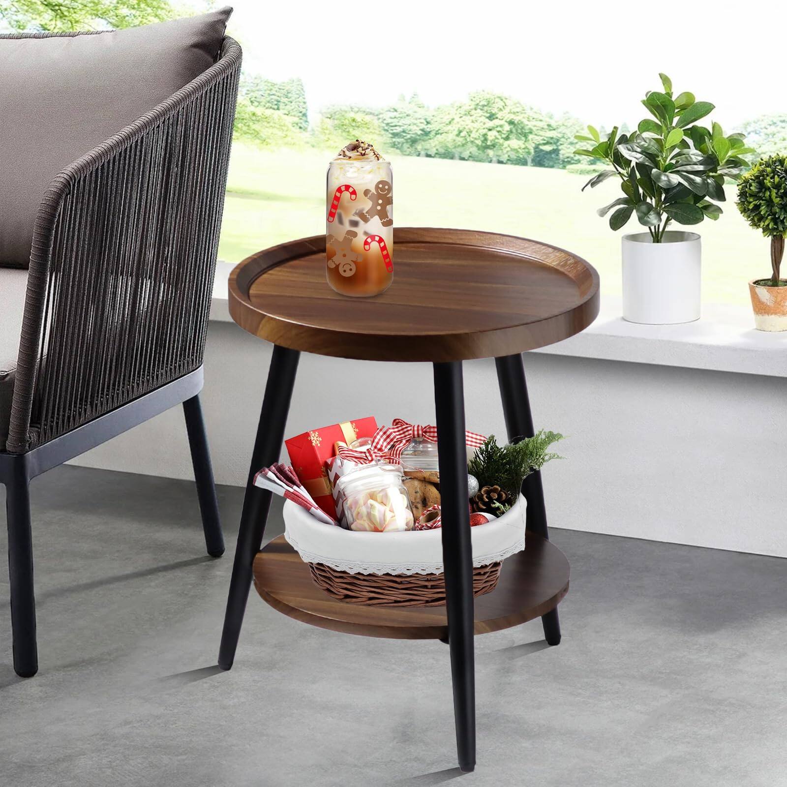 Alt View 2. Empire DigiLabs - Round Side Table 2-tier Mid Century Modern End For Living Room Metal Frames - Brown.