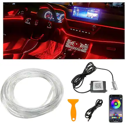 Front. PARKER SLATER - Car Interior LED Strip Lights, RGB Ambient Lighting Kit with APP Control, 118" Fiber Optic, USB Music Sync - Regular.