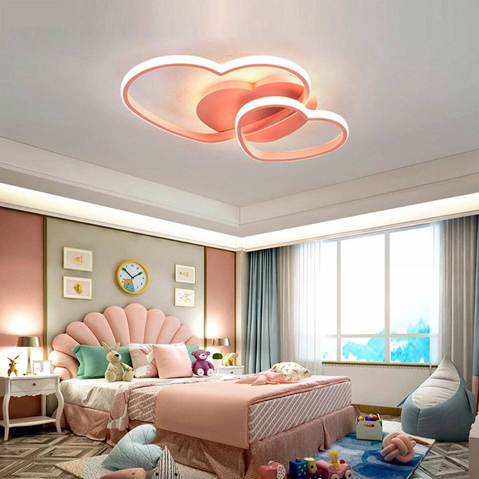 Alt View 1. Home Collection - LED Acrylic Heart-Shaped Ceiling Light Fixture Dimmable Modern Pink Chandelier with Remote Control.