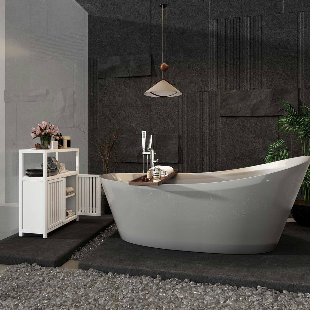 Left. Kadyn - White Large Capacity Bamboo Storage Cabinet Furniture for Bathroom Living Room Bathroom Bamboo Storage Cabinet - White.