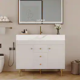 Loheer - 36 in Freestanding Bathroom Vanity with Ceramic Sink - Antique White