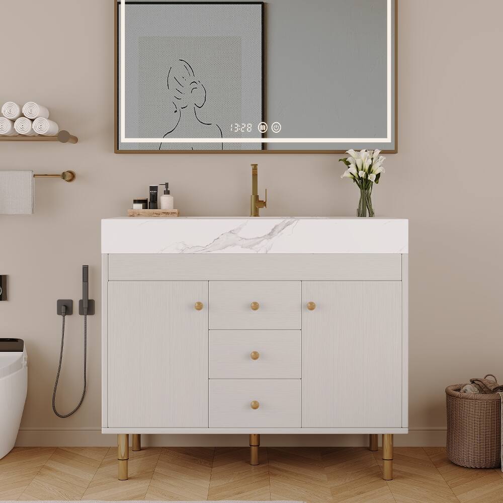 Front. Loheer - Loheer 36 in Freestanding Bathroom Vanity with Ceramic Sink Antique White - Antique White.