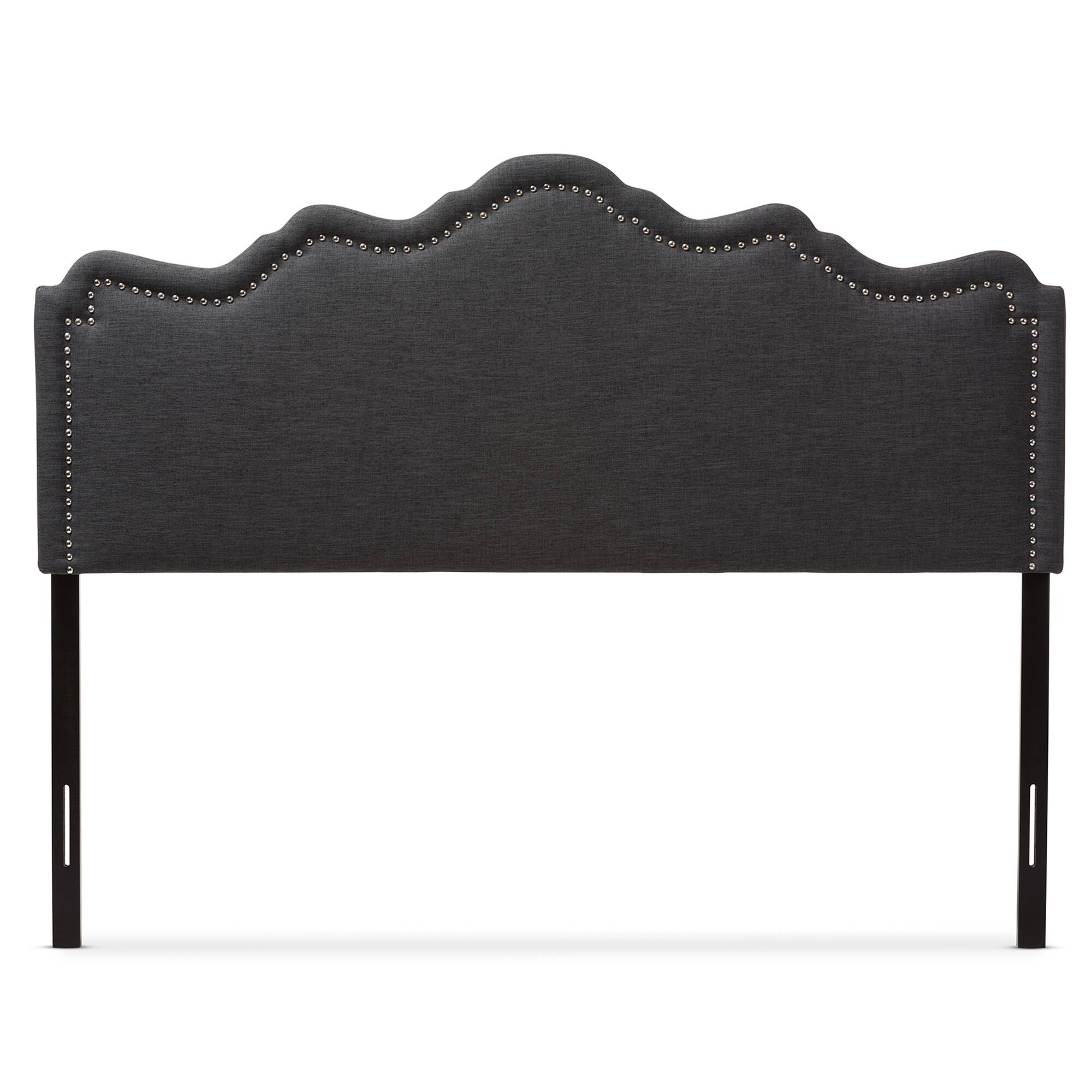 Angle. Baxton Studio - Nadeen Modern and Contemporary Fabric Queen Size Headboard - Dark Grey.