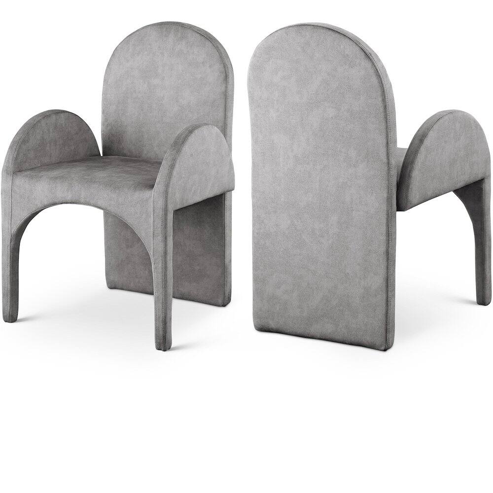 Meridian Furniture - Summer Grey Velvet Dining Arm Chair, Set of 2 - Gray