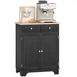 Homcom - Storage Cabinet, Sideboard Floor Cupboard with Solid Wood Top, Adjustable Shelf, and 2 Drawers - Distressed Black