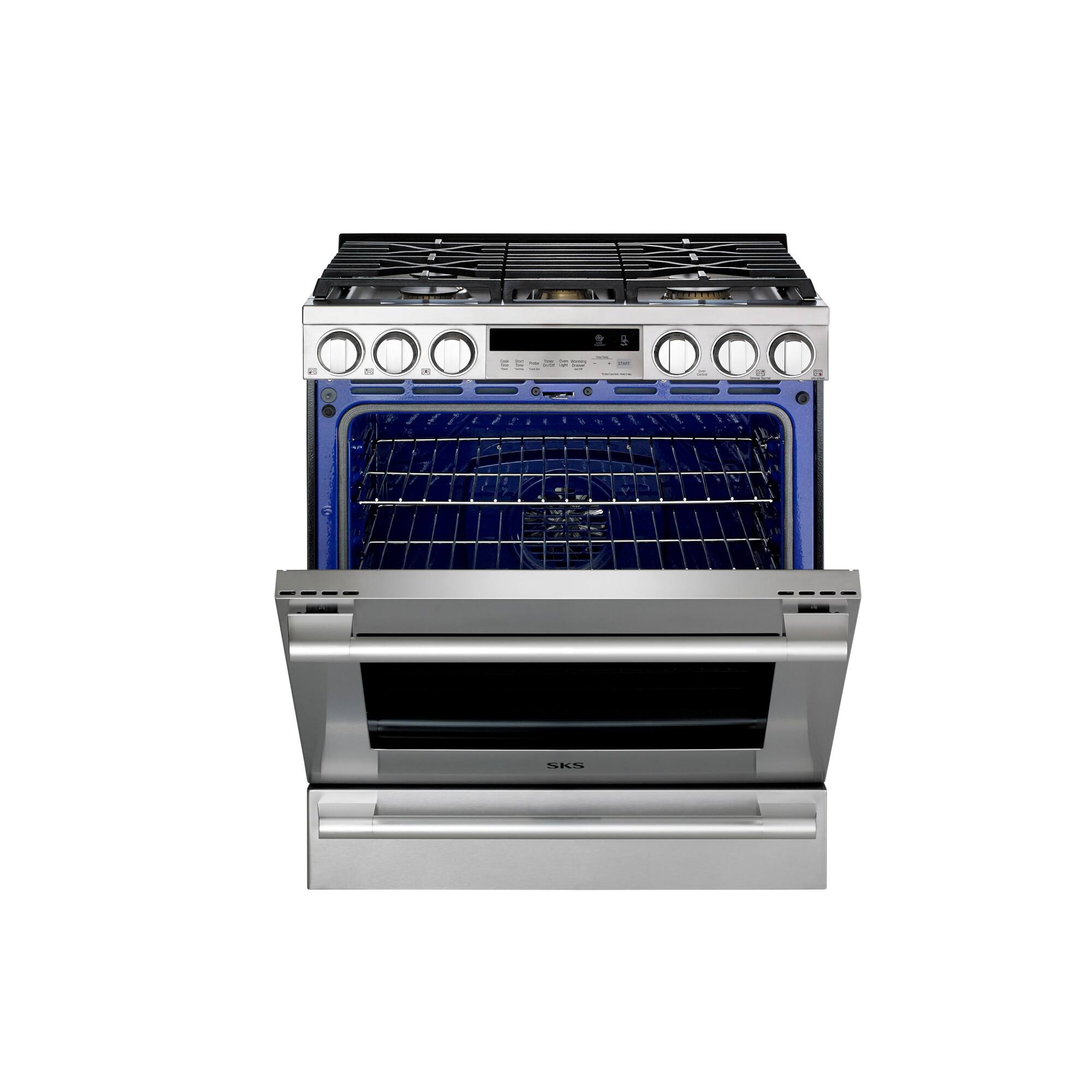 Alt View 11. SKS - 30-inch 6.3 Cu. Ft. Smart Slide-in Gas Convection Range with RapidHeat and Steam Cleaning, 5 Burners - Stainless Steel.