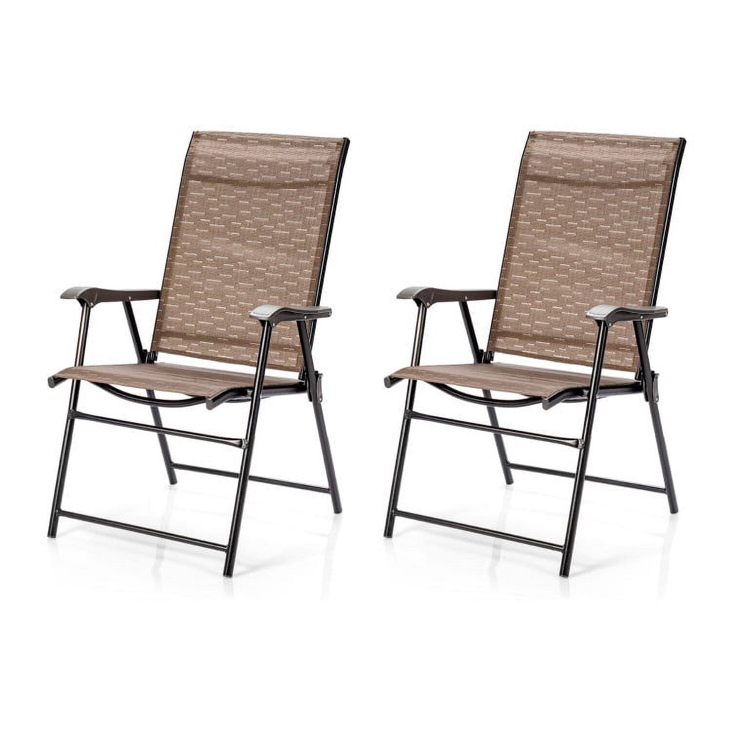 Alt View 1. Kadyn - 2 Pieces Outdoor Patio Folding Chair with Armrest for Camping Garden, Outdoor Dining Chair for Outside Patio-Black - Brown.