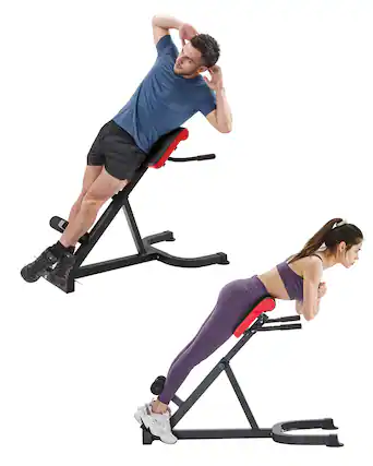 Front. VEVOR - Roman Chair Hyperextension Bench, 300 lbs Adjustable Extension Machine, Multi-Function Exercise Equipment - Black+Red.