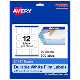 Avery - 2" x 2" Waterproof Square Labels, 600 Labels - White