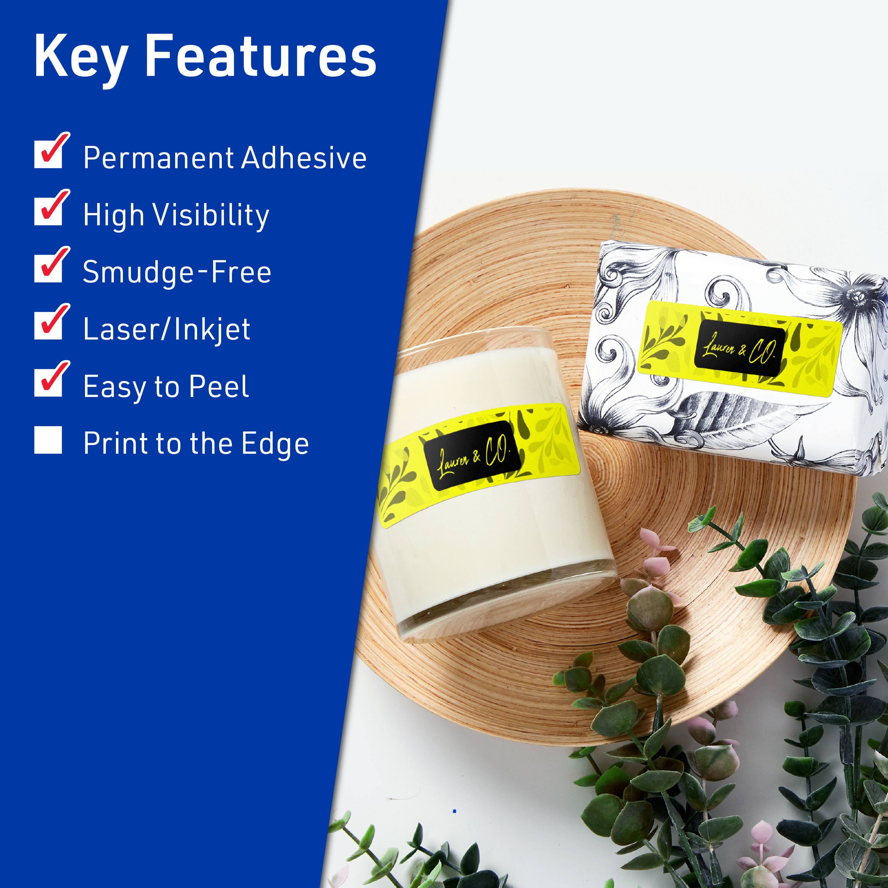 Key Features

- Permanent Adhesive
- High Visibility
- Smudge-Free
- Laser/Inkjet
- Easy to Peel
- Print to the Edge

Lan & CO.  
Lun & CO.