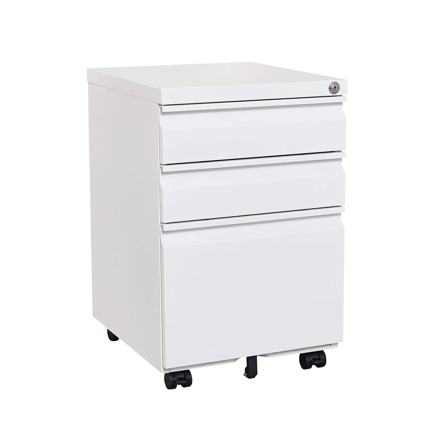 Dexmalle - Dexmalle-3-Drawer Mobile Filing Cabinet with Lock-White