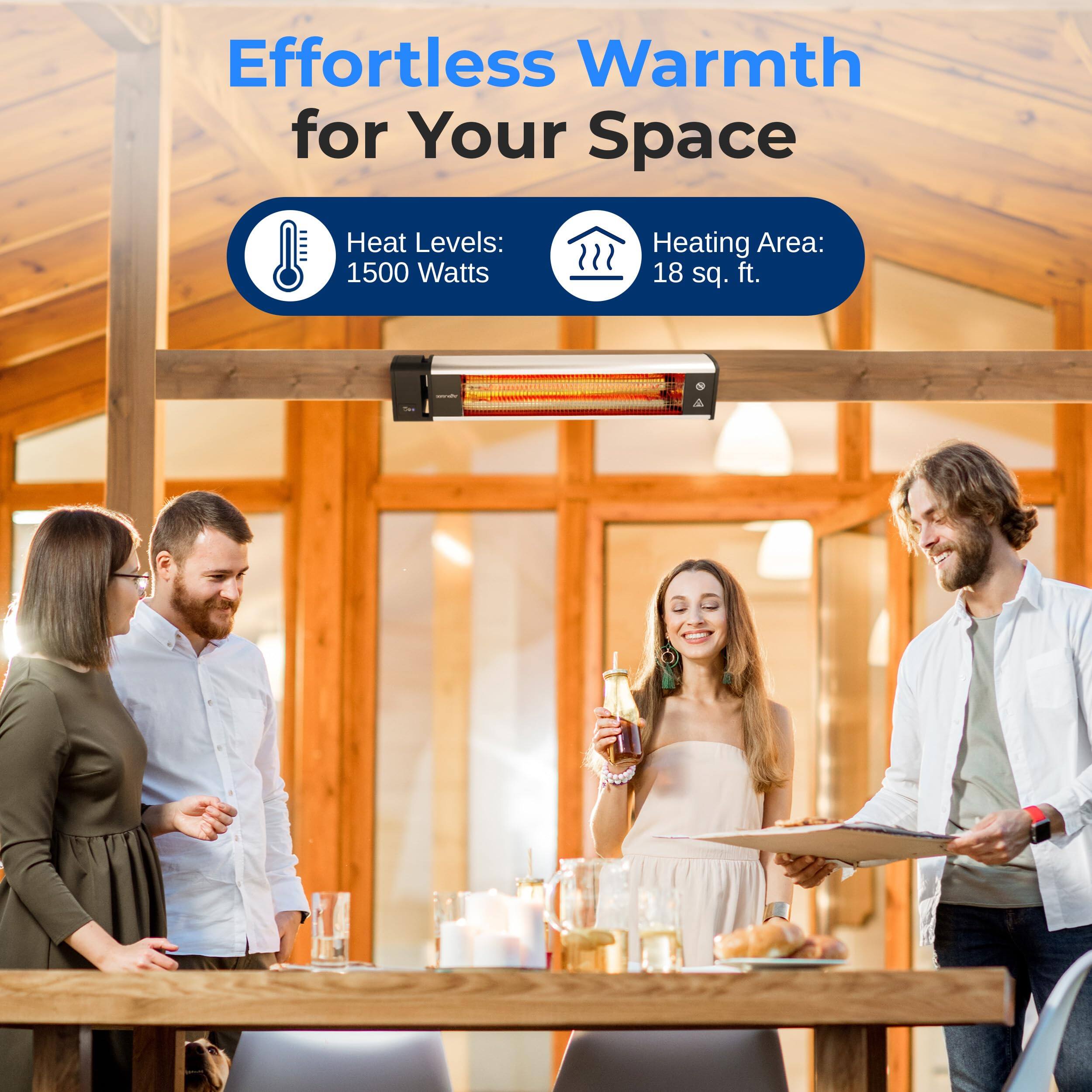 Effortless Warmth for Your Space  
Heat Levels: 1500 Watts  
Heating Area: 18 sq. ft.