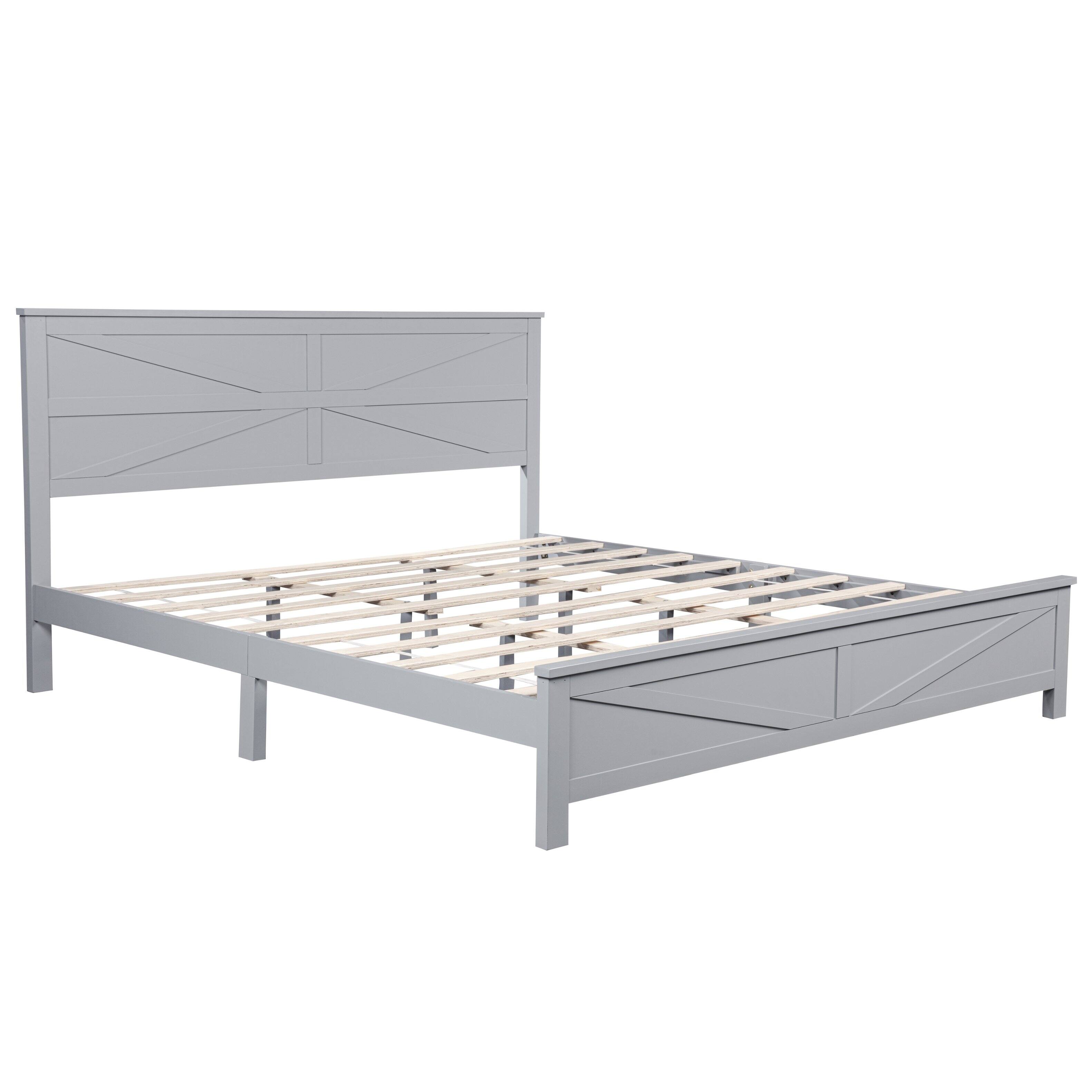 Back. Whisen - Farmhouse Platform Bed with Barn Door Designed Headboard and Footboard - Gray.