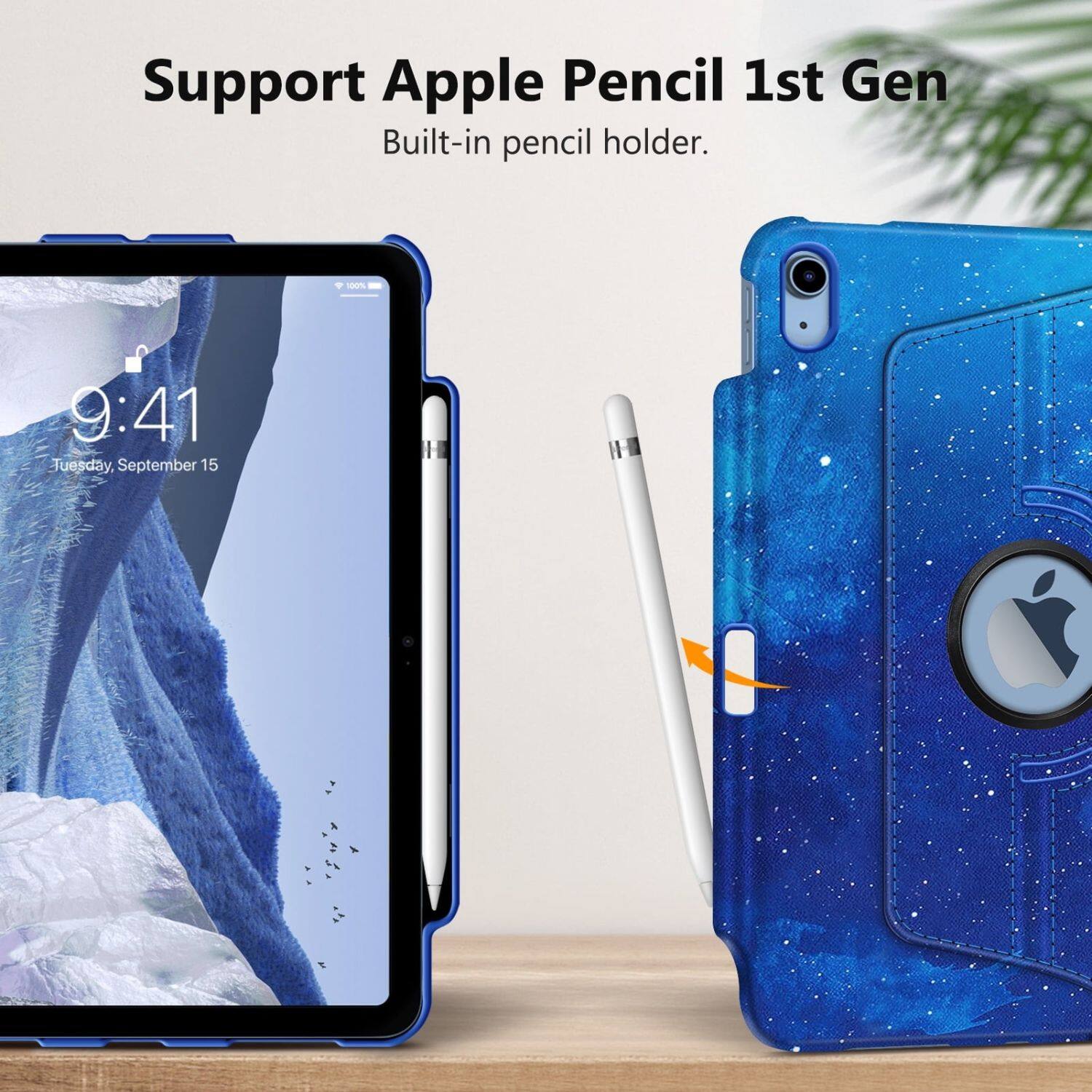 Support Apple Pencil 1st Gen  
Built-in pencil holder.  

9:41  
Tuesday, September 15